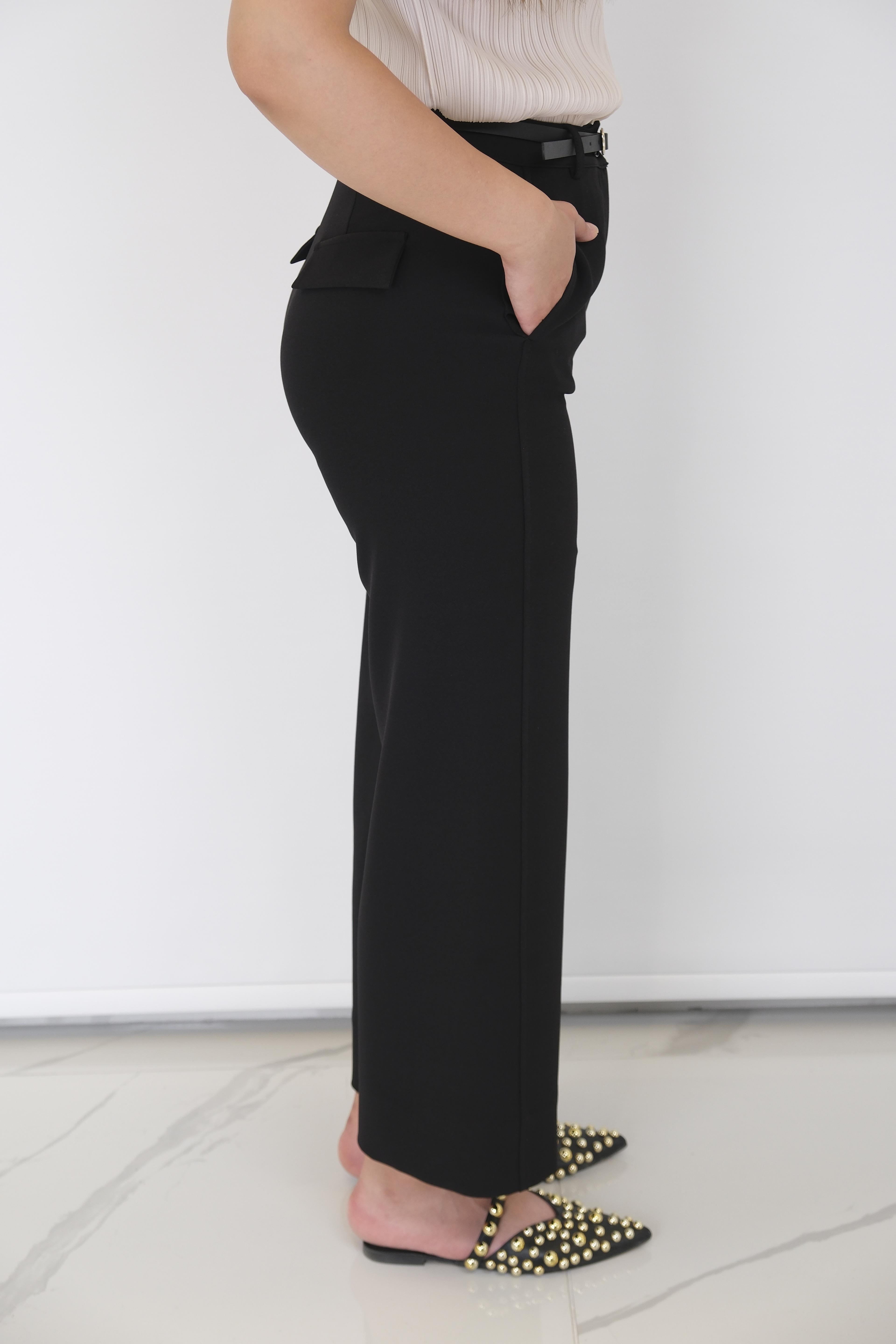 EKOL Yüksek Bel Beli Kemerli Bol Paça Pantolon