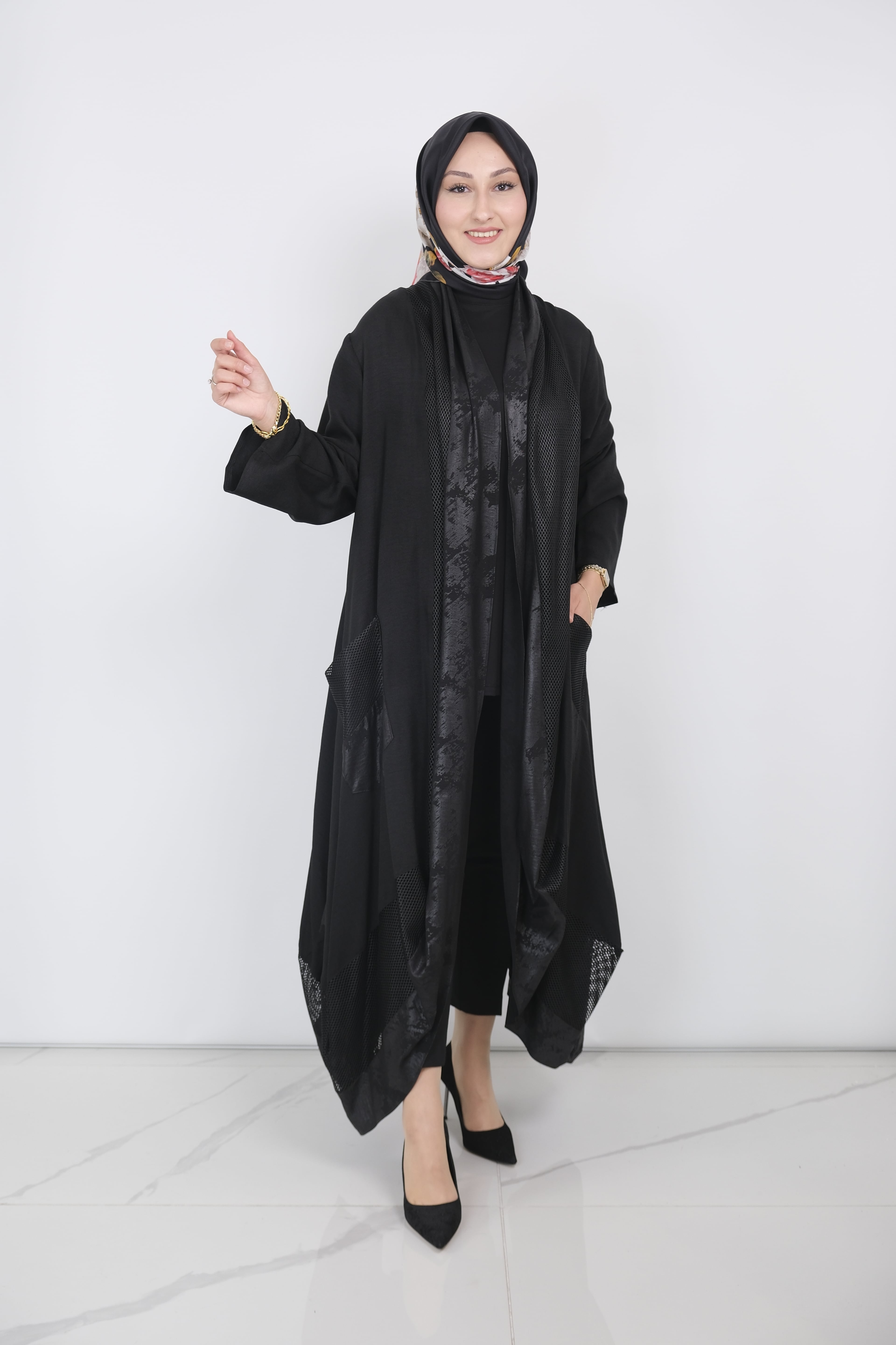 GAZZELLA Uzun Fileli Hırka - Siyah