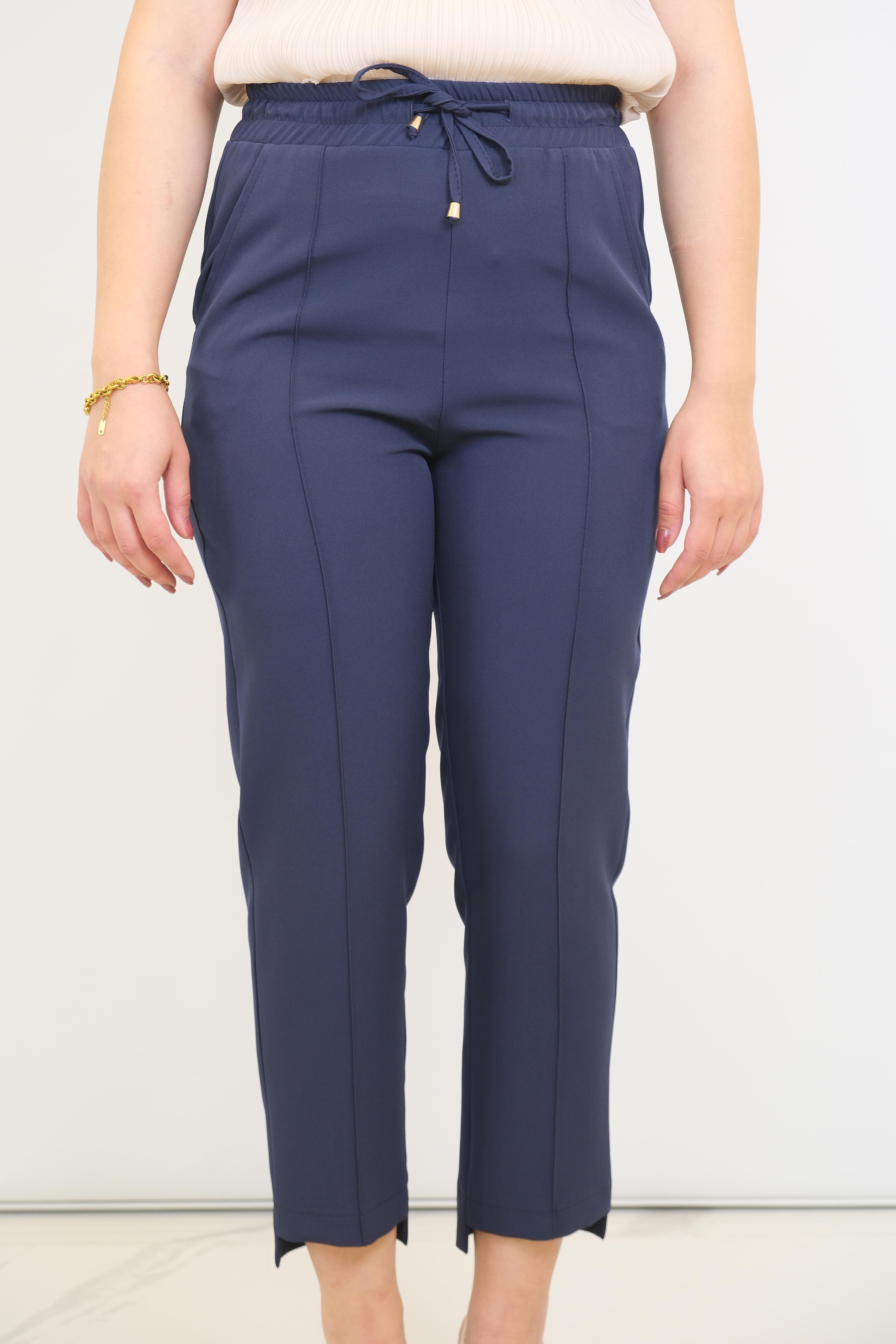 ON FASHION Beli Lastikli Önü Çimalı Pantolon  - Lacivert