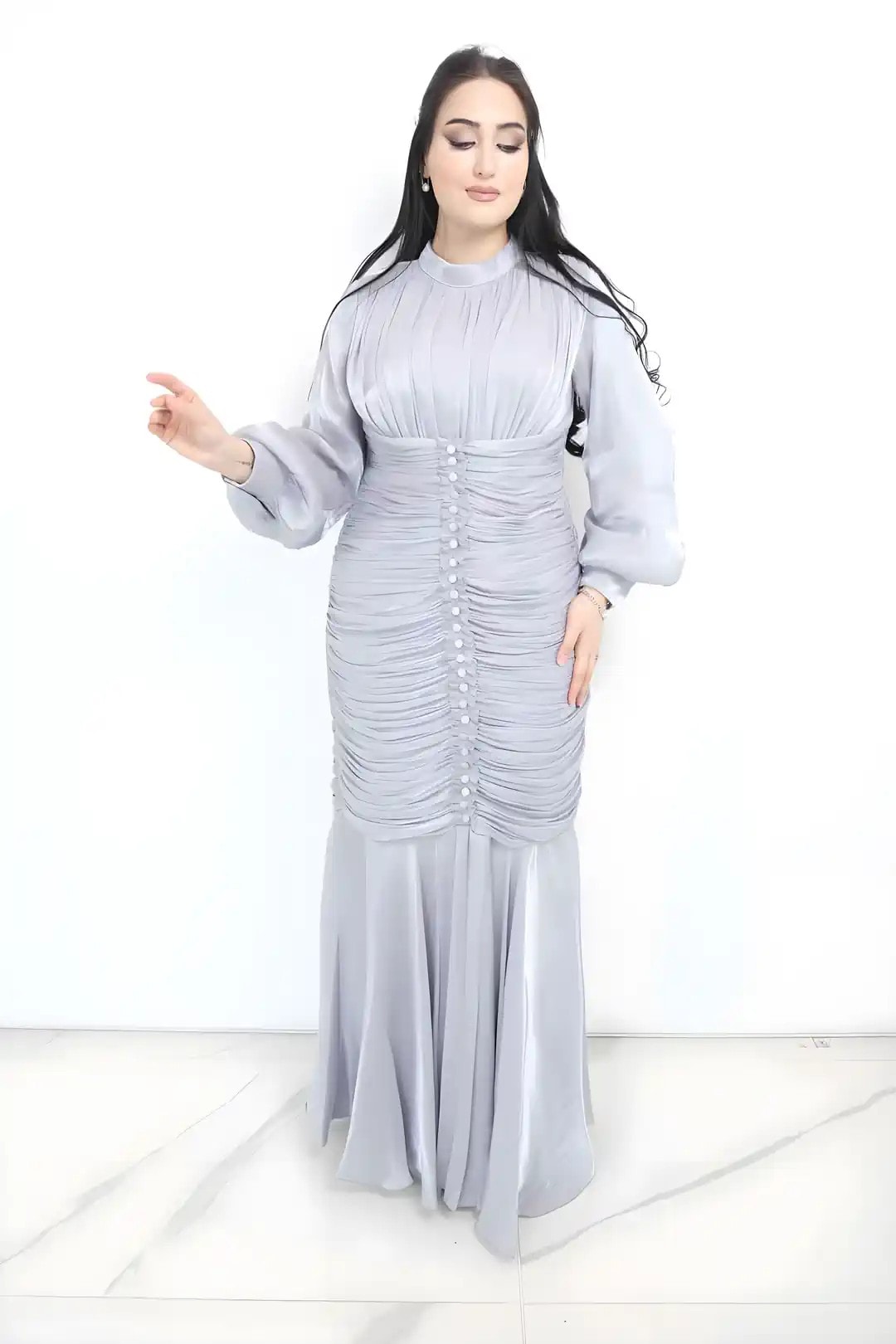 GAZZELLA Janjan Şifon Elbise - Gri