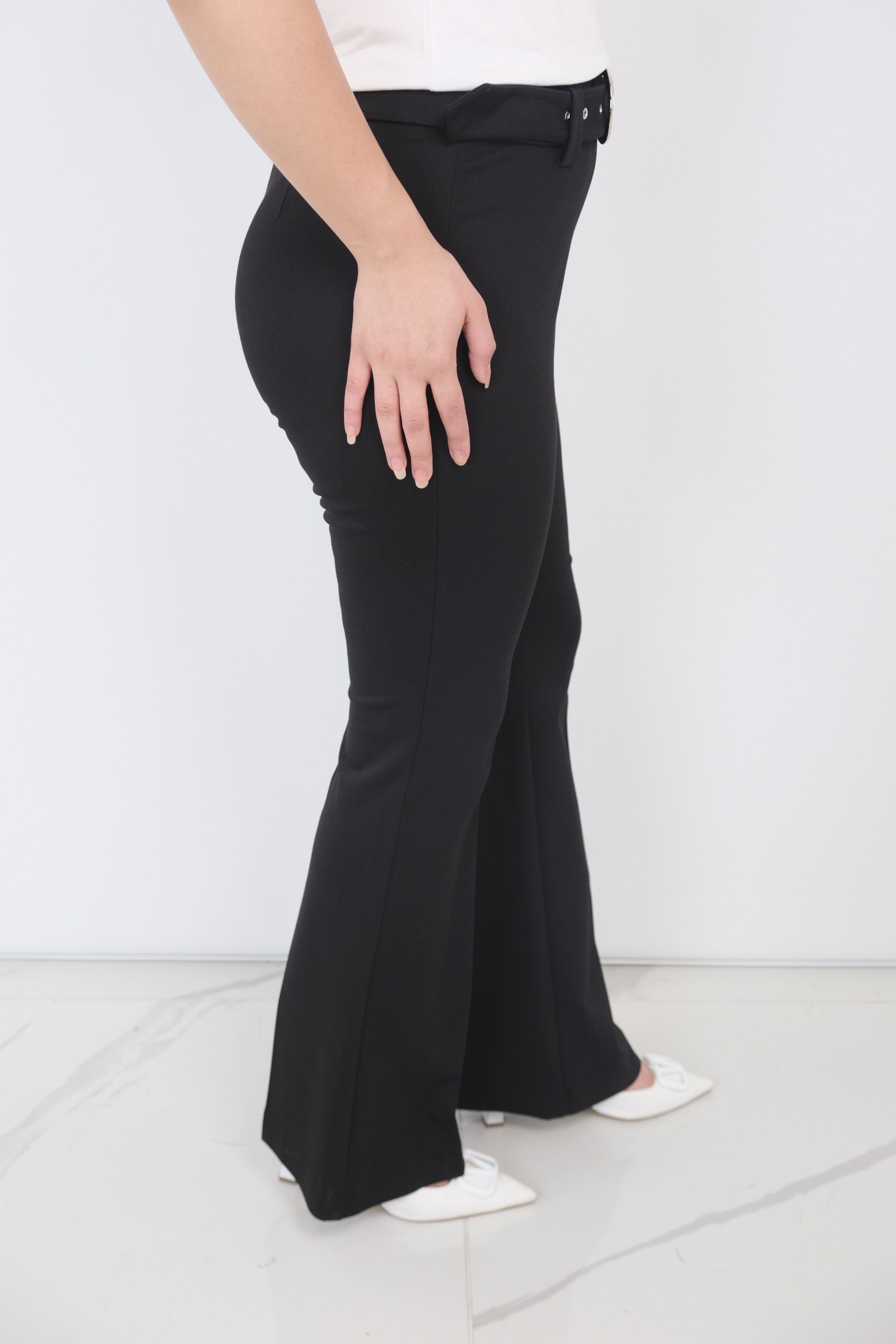 EKOL Beli Kemerli İspanyol Paça Pantolon