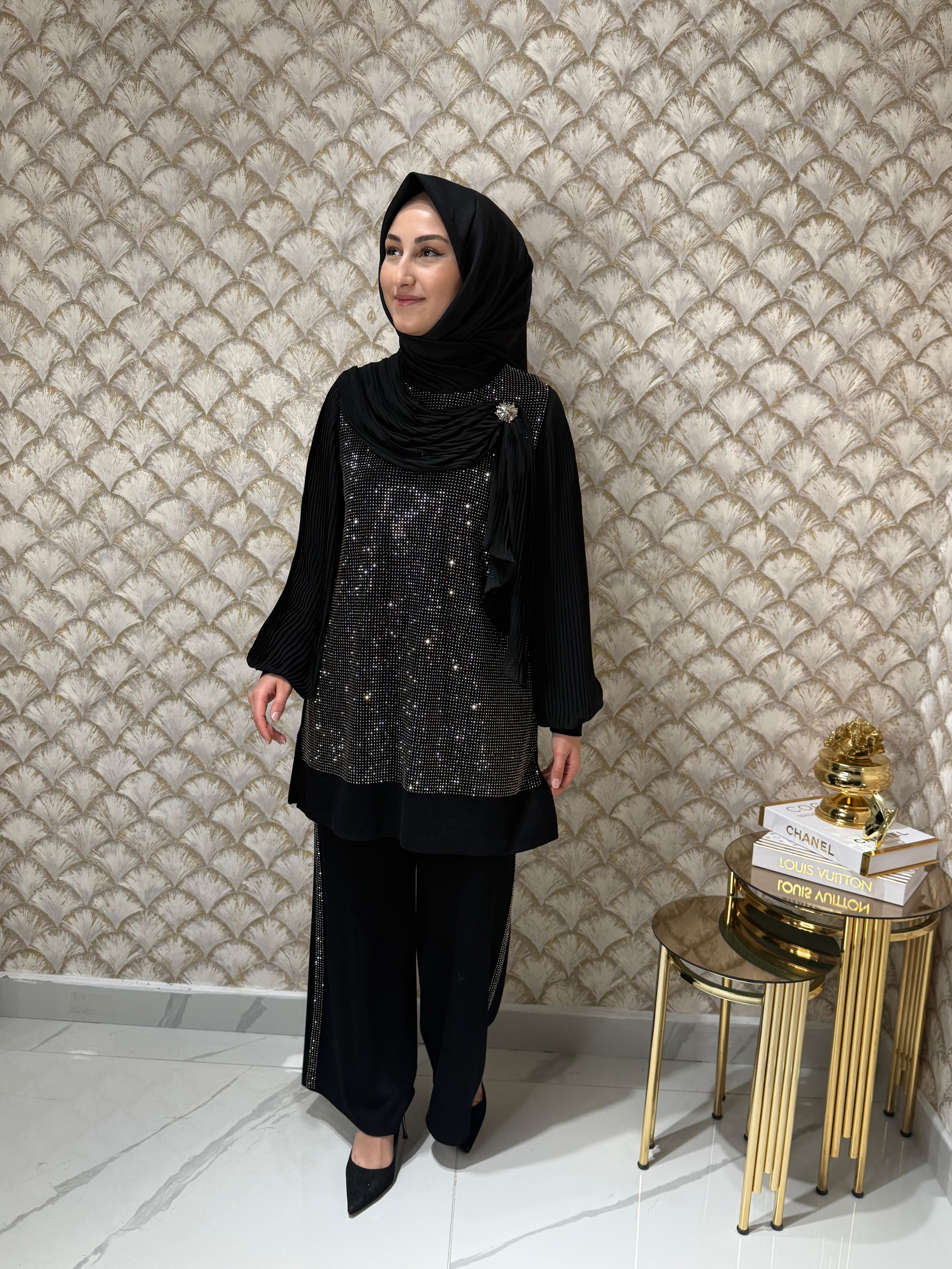 GAZZELLA Taşlı Örme Kumaş Tunik Takım 