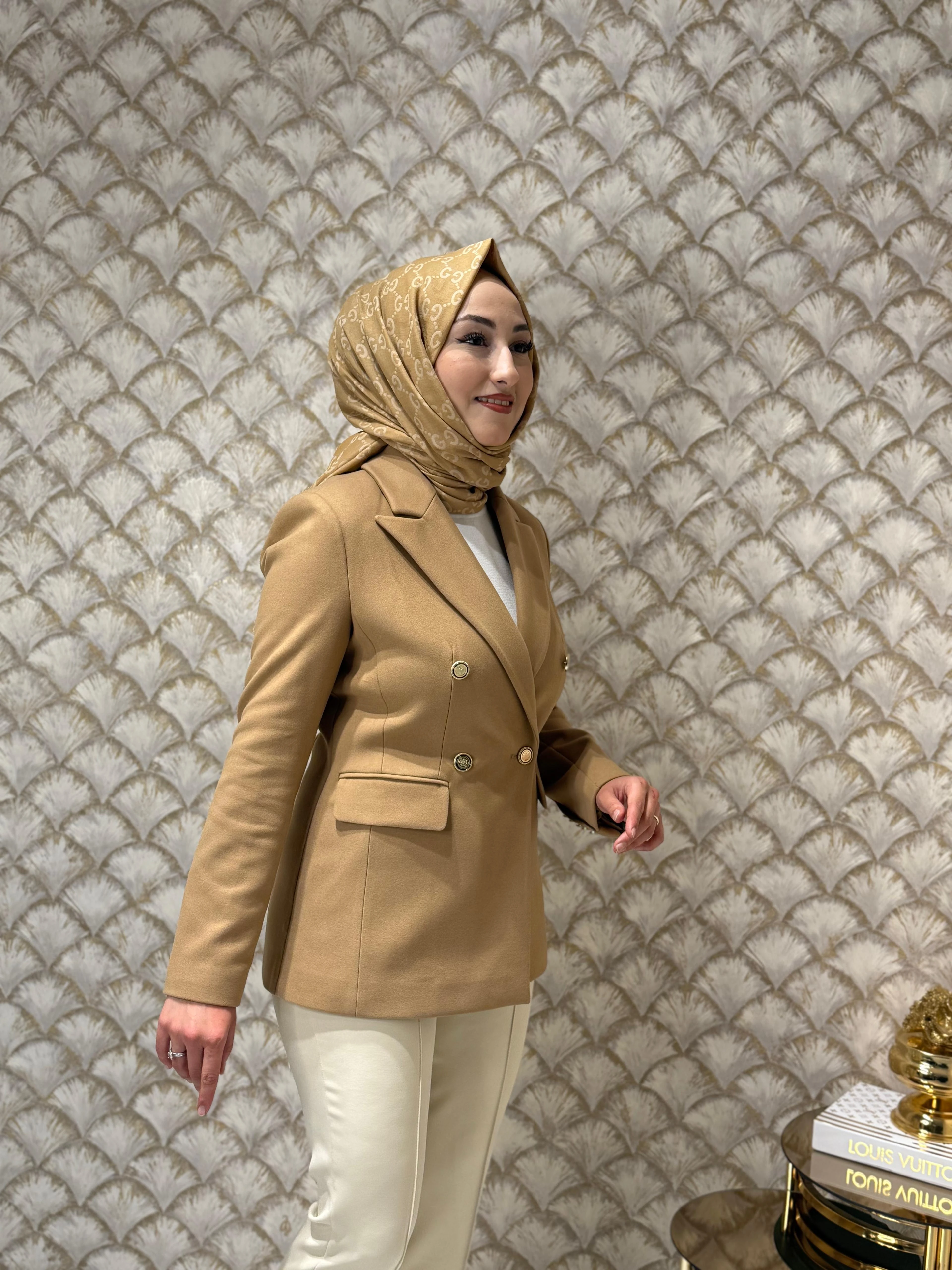 EKOL  Kruvaze Yaka Kaşe Ceket