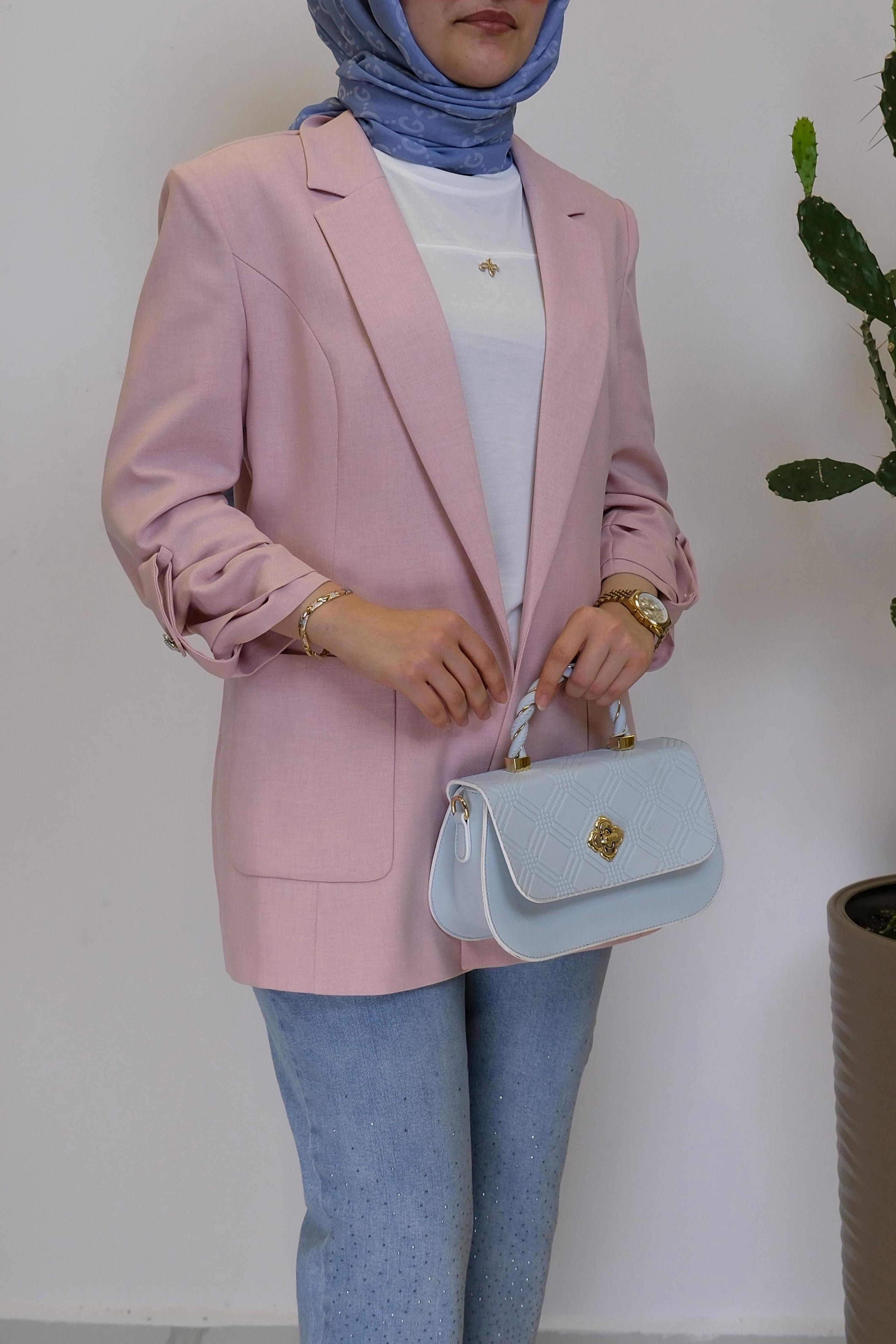 EKOL Pembe Cep Detaylı Blazer - Pembe