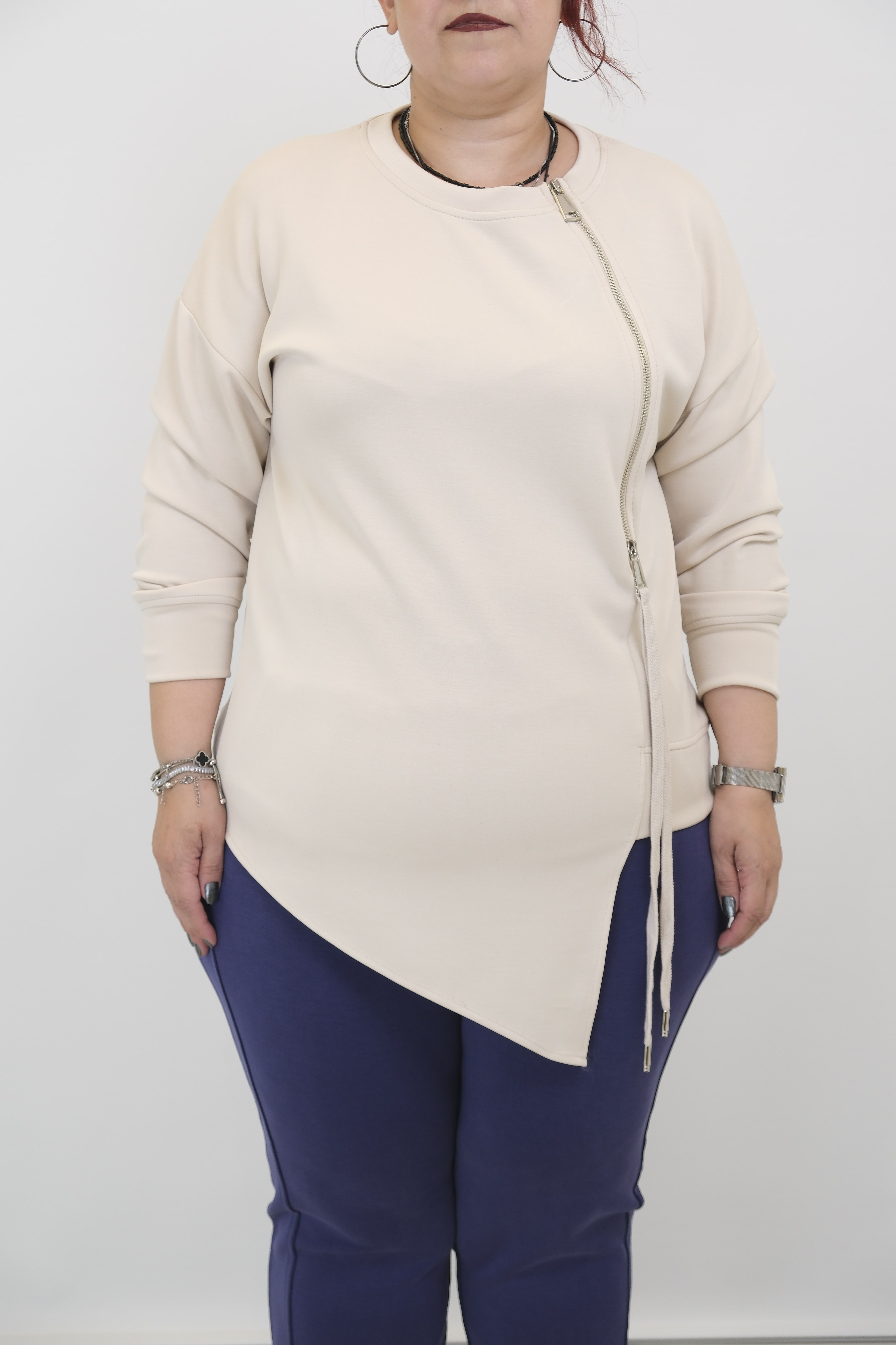 ON FASHION Fermuar Detaylı Uzun Kollu Tunik - Bej