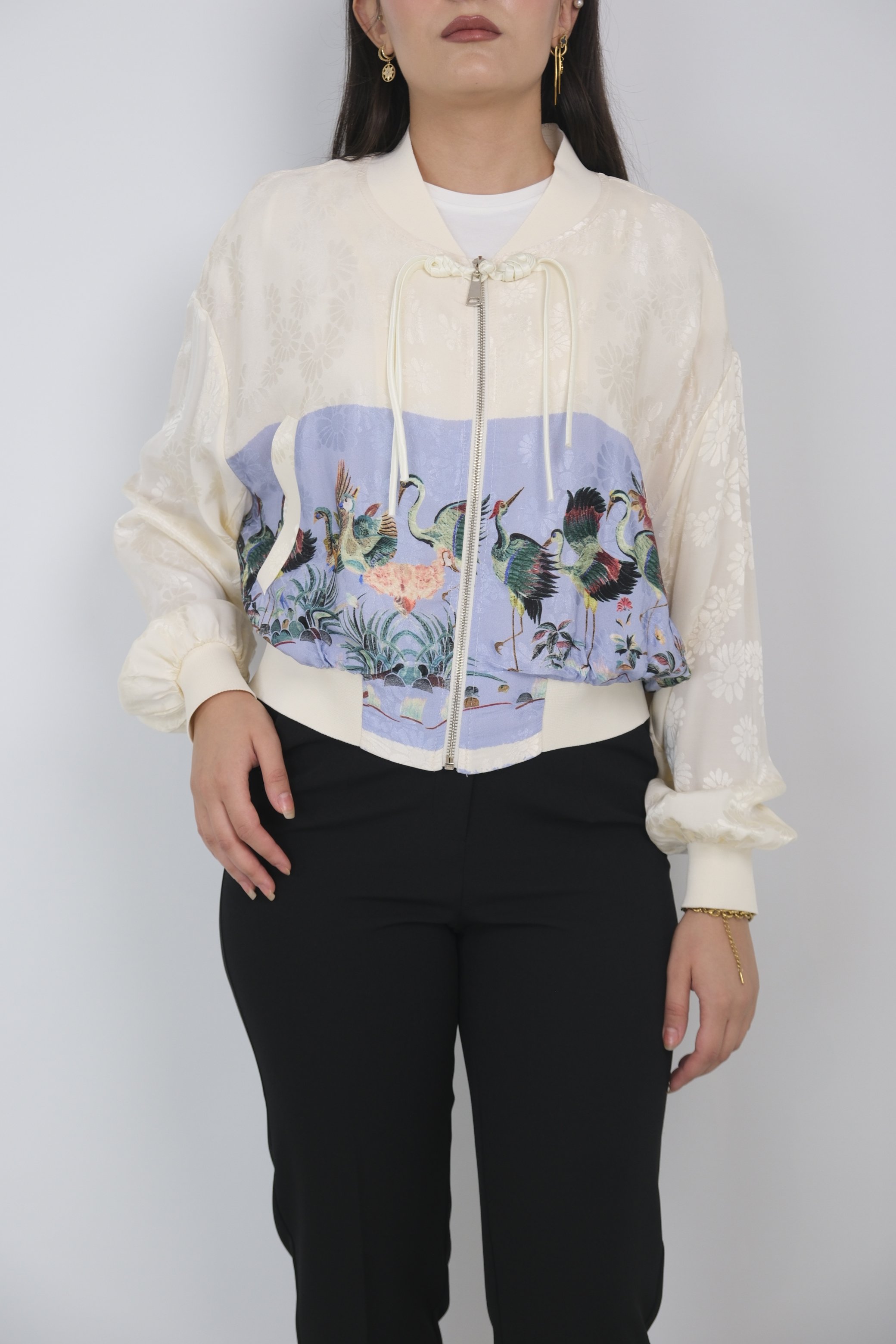 ON FASHION  Desenli Ribanalı Ceket - Mavi