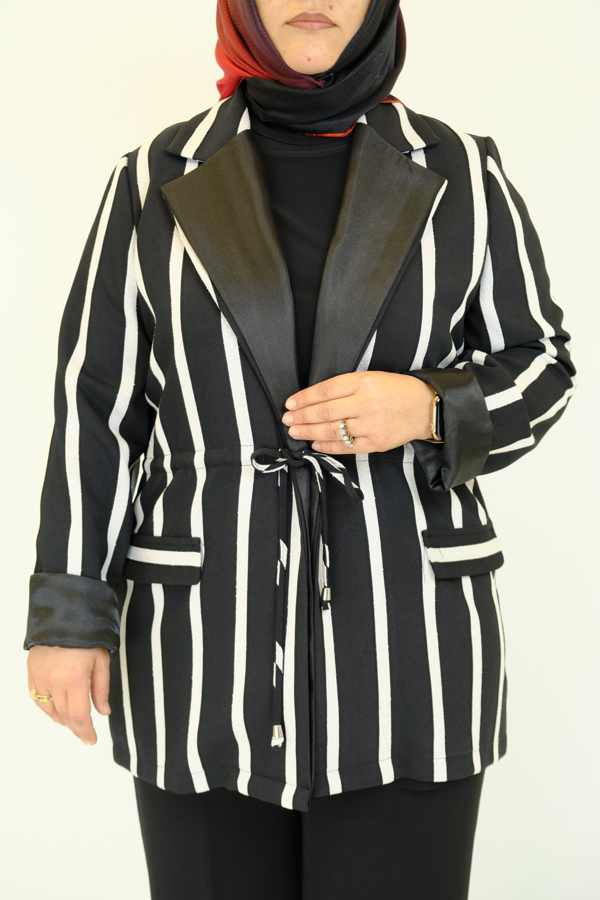 SERPİL Çizgili  Blazer Ceket - Siyah-Beyaz