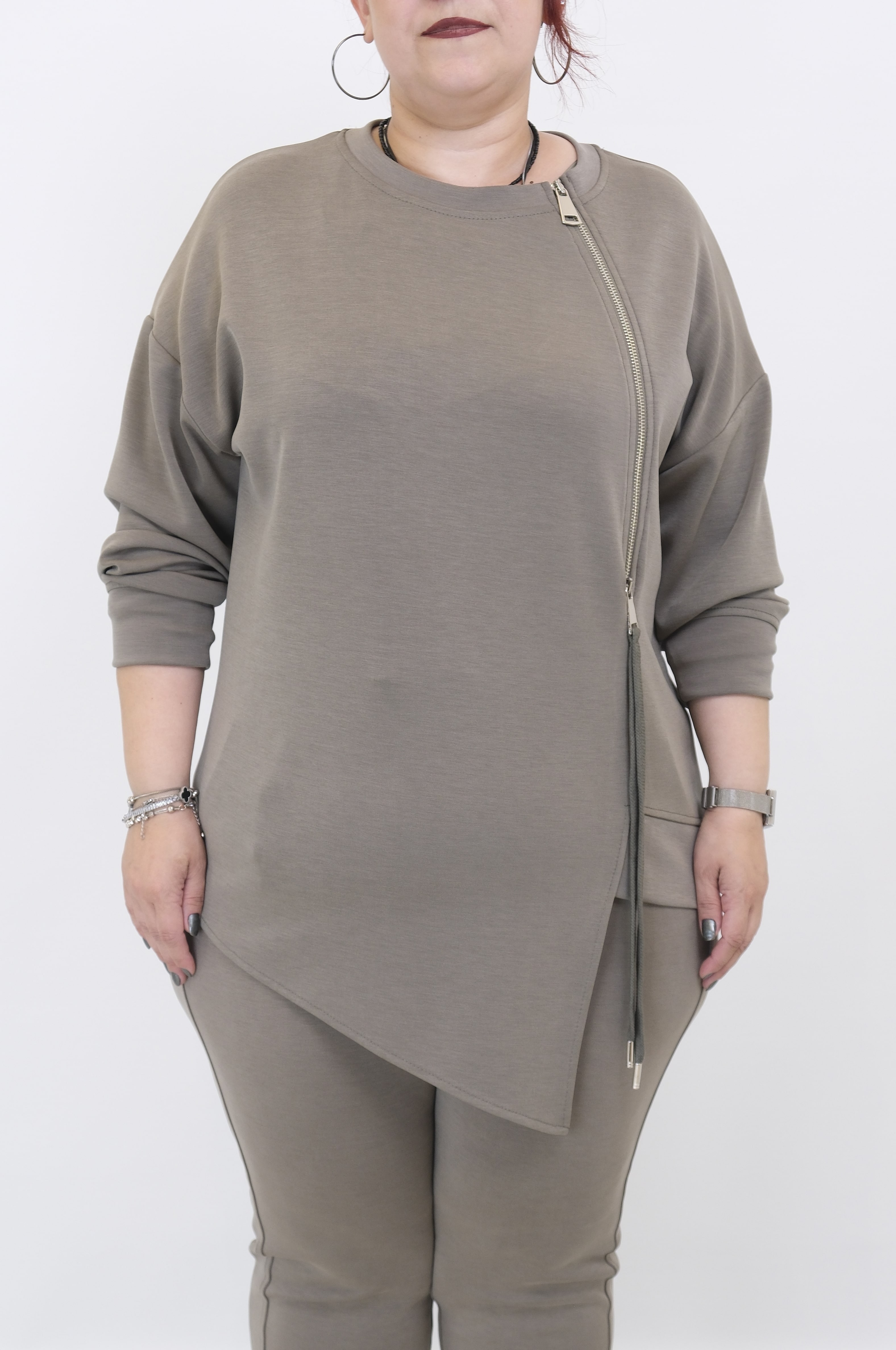 ON FASHION Fermuar Detaylı Uzun Kollu Tunik - Haki