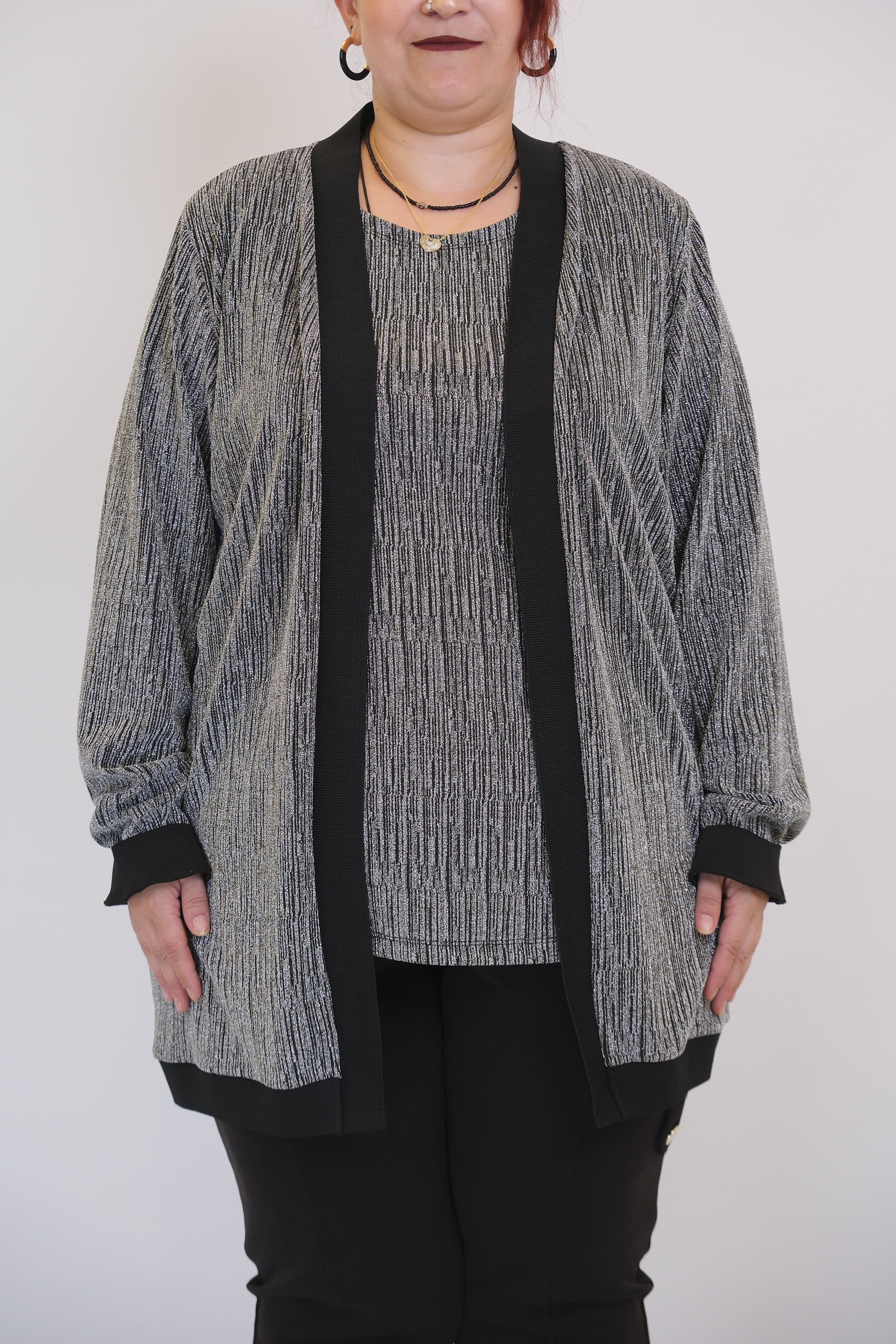 ON FASHION İç Atletli Simli Hırka - Gümüş