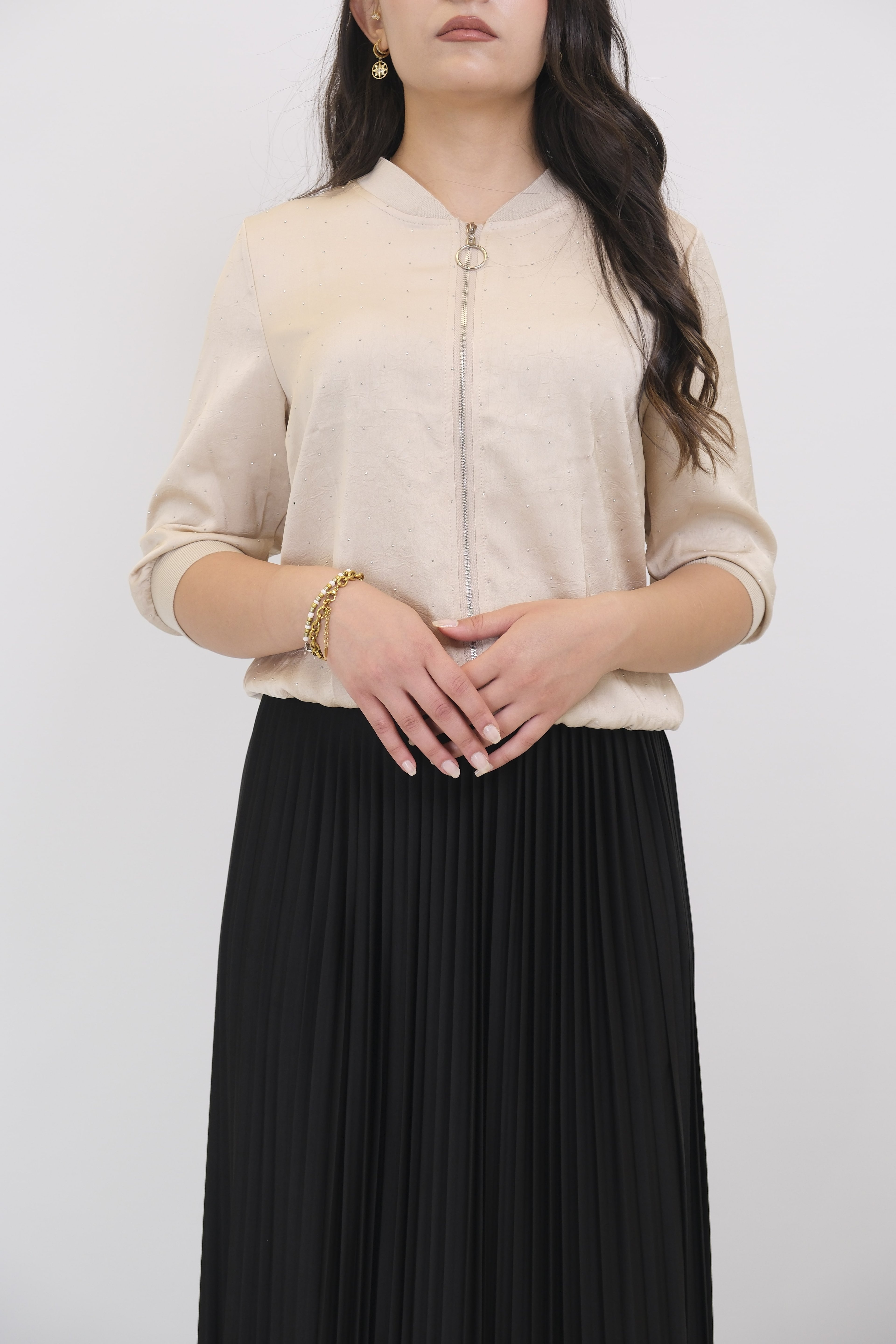 ON FASHION Ribanalı Taş Detaylı Ceket - Bej