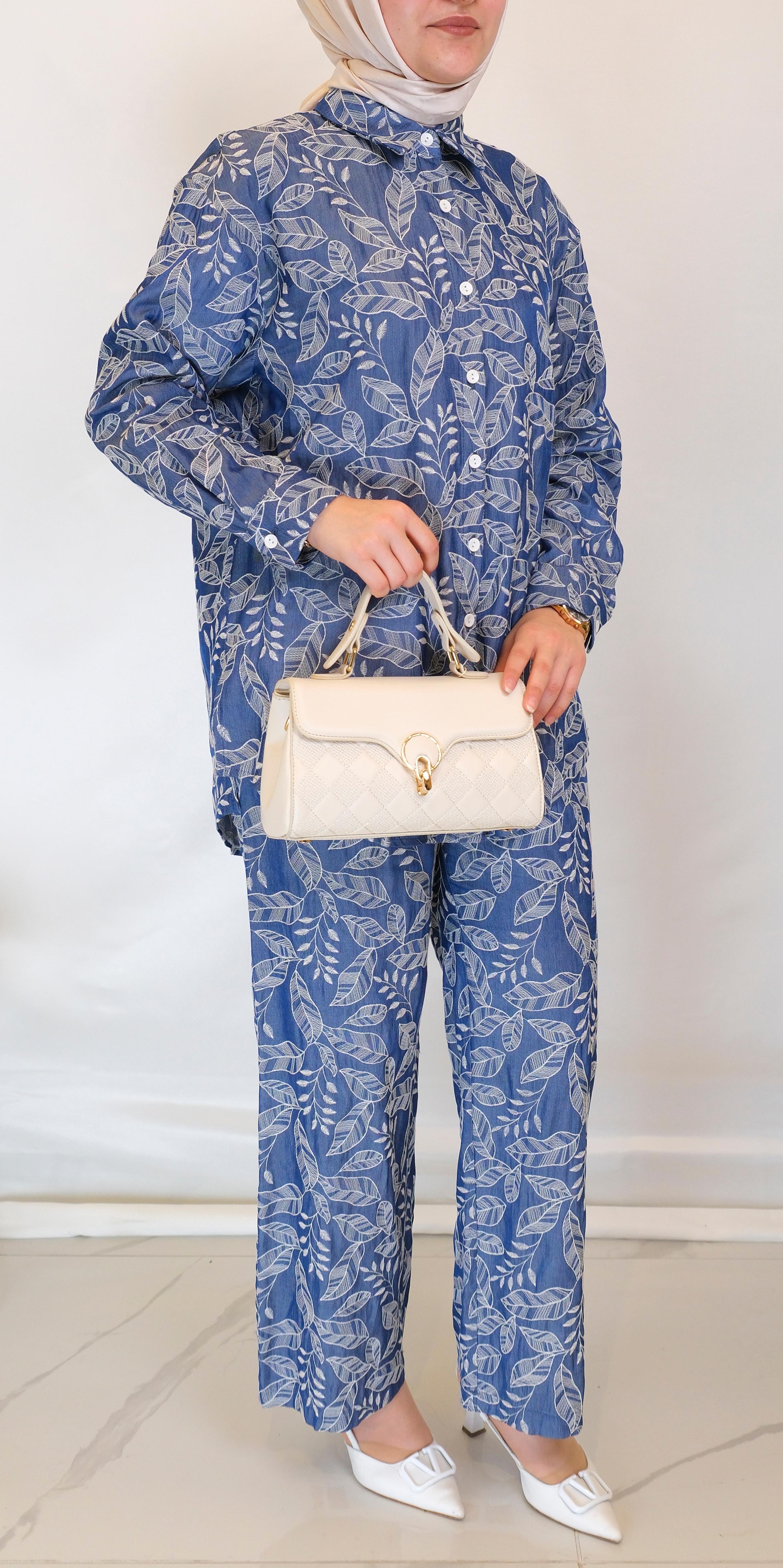 ON FASHION Pamuklu Uzun Kollu Gömlek Takım - İndigo