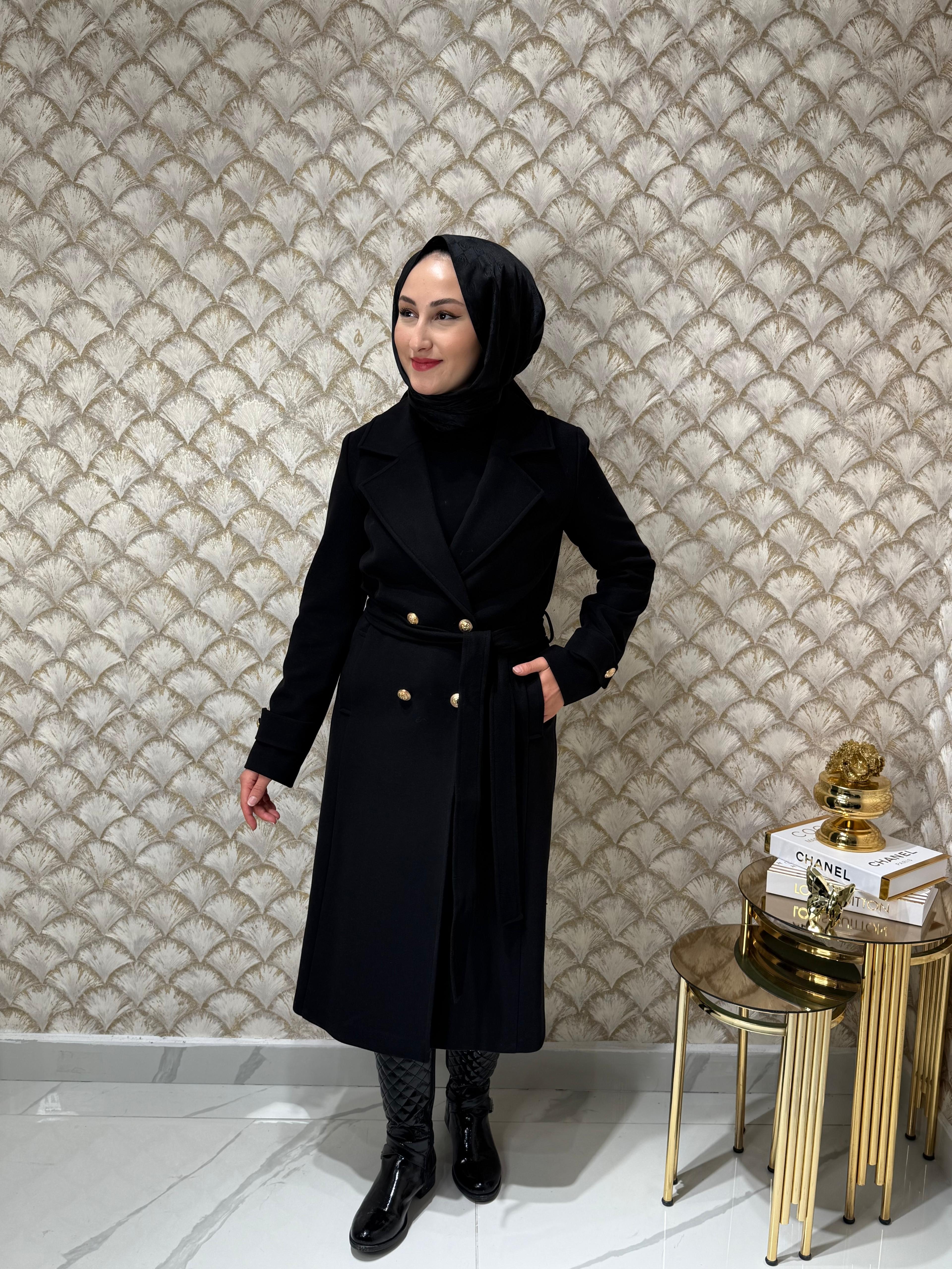 EKOL Beli Kuşaklı Kolları Apoletli Kaban