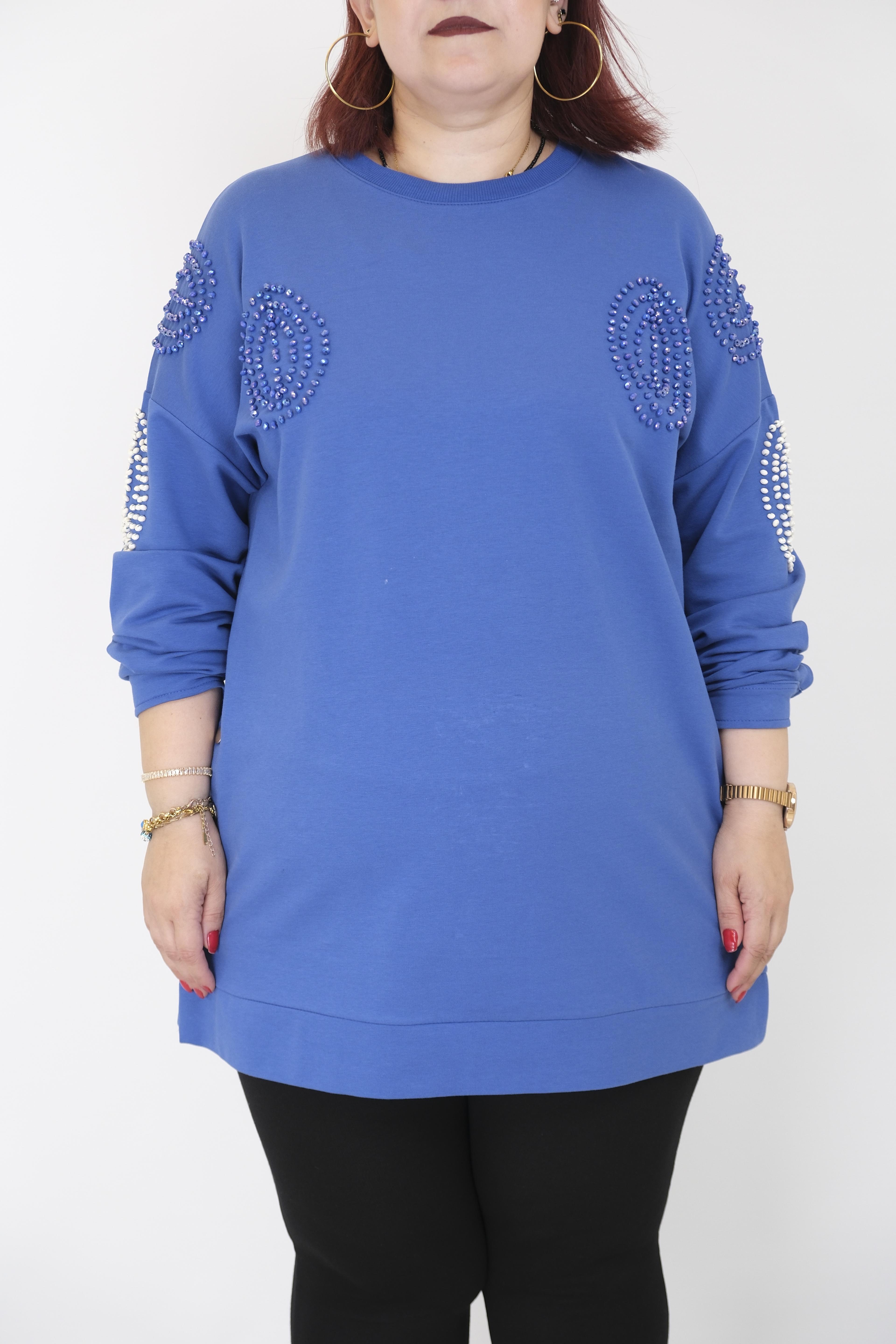 MY CITY Boncuk İşlemeli Sweatshirt - Saks