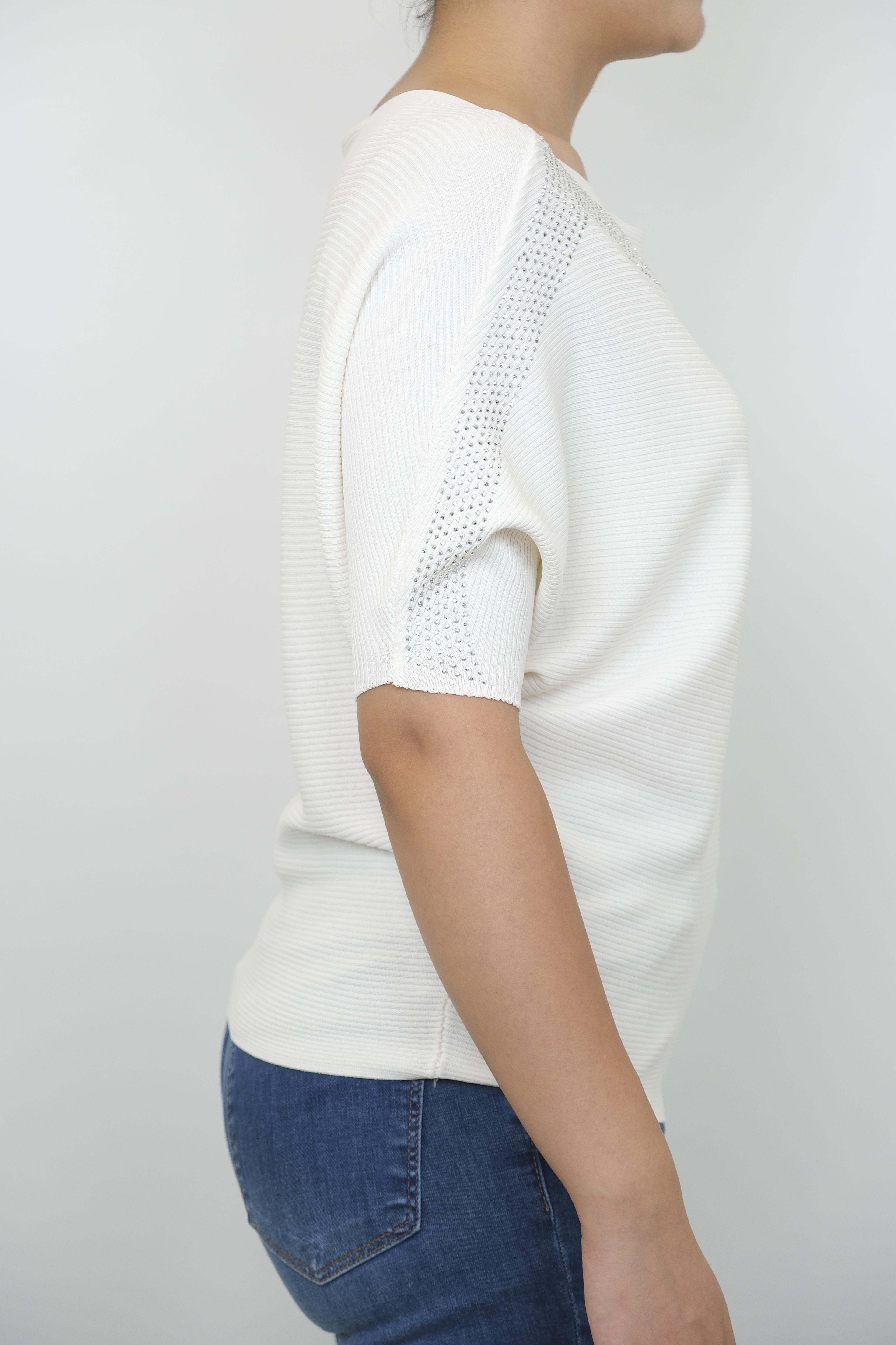 On FASHION Kayık Kaya Taş Detaylı Bluz 