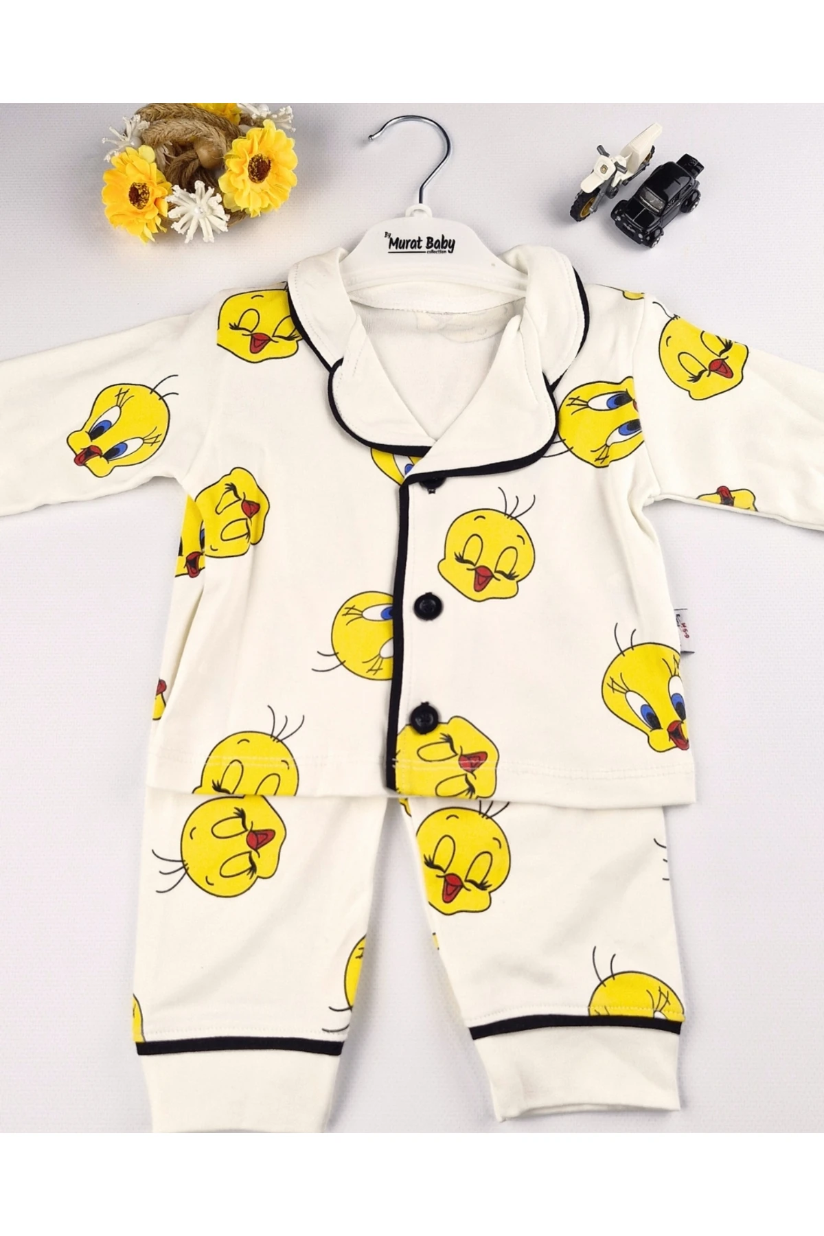 %100 Pamuk Desenli Bebek Pijama Takımı – 6-24 Ay – Yumuşak ve Nefes Alan Kumaş