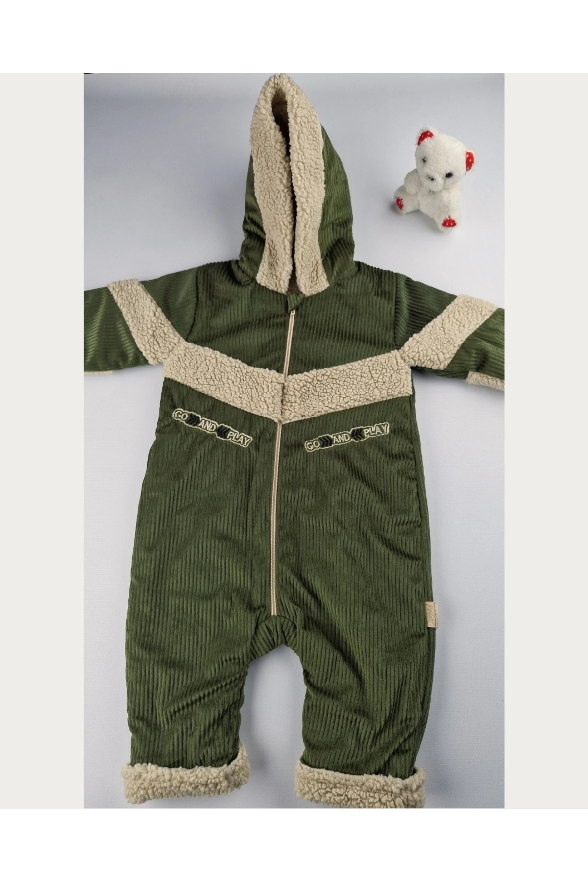 Kadife Welsoft Astarlı Bebek Tulum – Kışlık Kapüşonlu Model