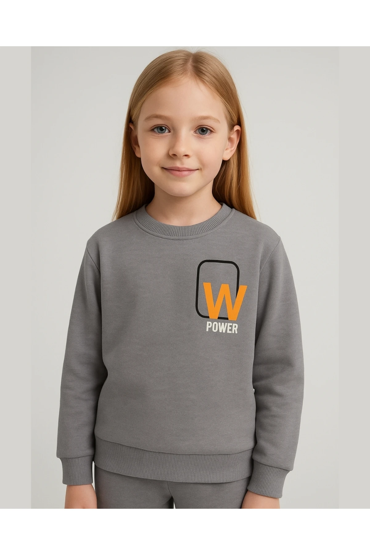 W Power Baskılı Gri Çocuk Sweatshirt