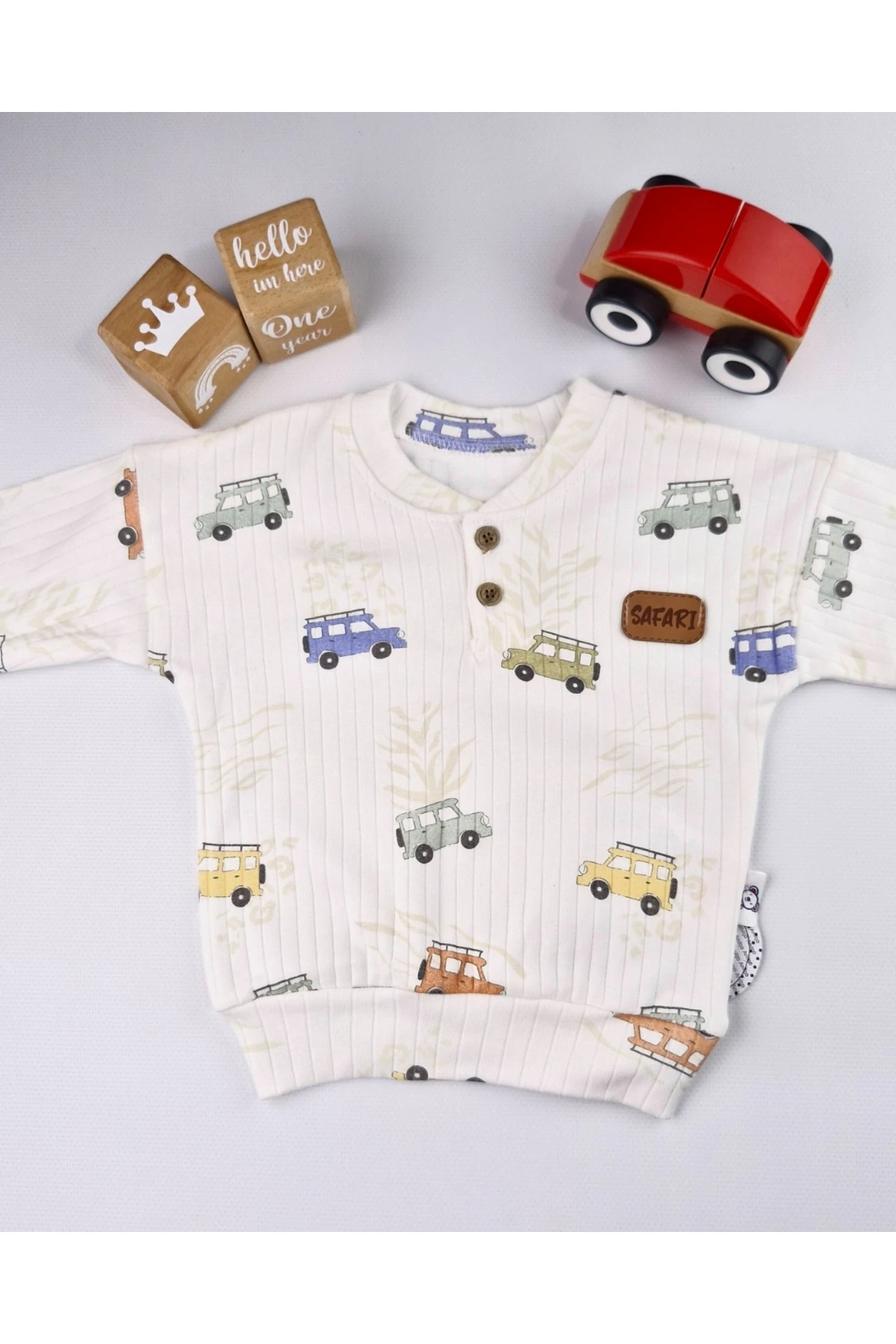 Asliva Safari Desenli Ribanalı %100 Pamuk Unisex Bebek Takımı (3-12 Ay)