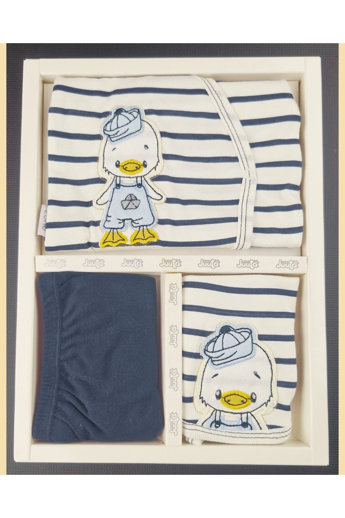 Erkek Bebek Yeni Doğan 5'li Set – Ördek Desenli, Mavi Çizgili