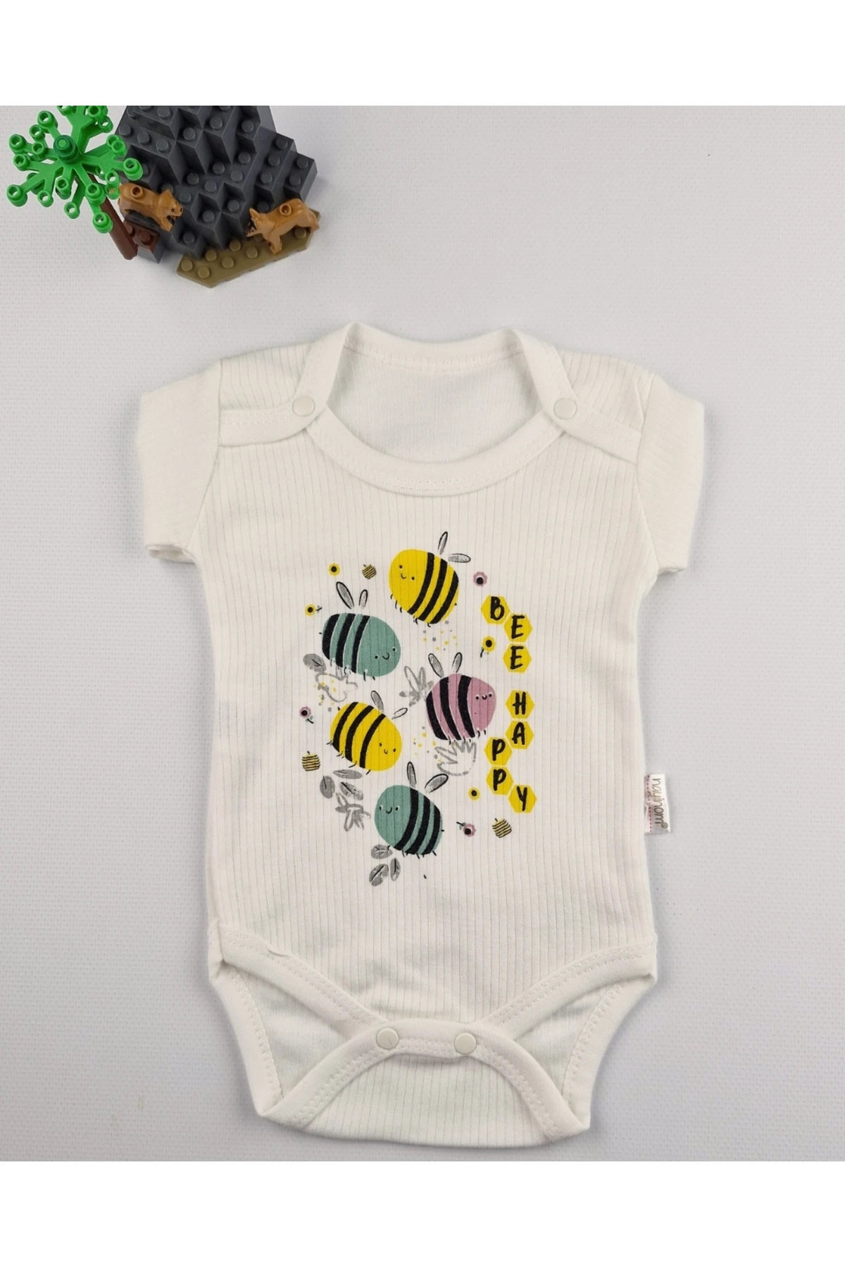 Bee Happy Pamuklu Arı Ayçiçeği Desenli Bebek Takımı - 0-9 Ay