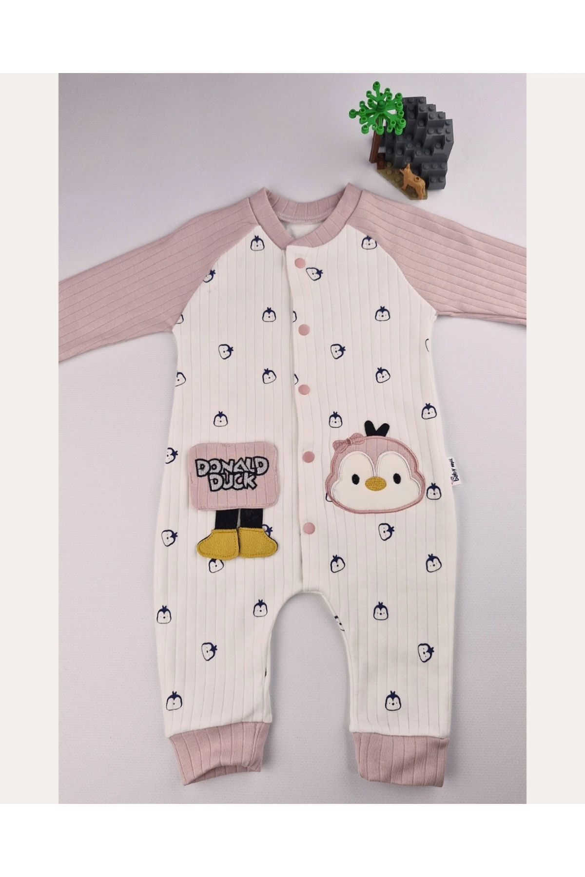 Penguen Desenli Pamuklu Çıtçıtlı Kız Bebek Tulum – Asliva