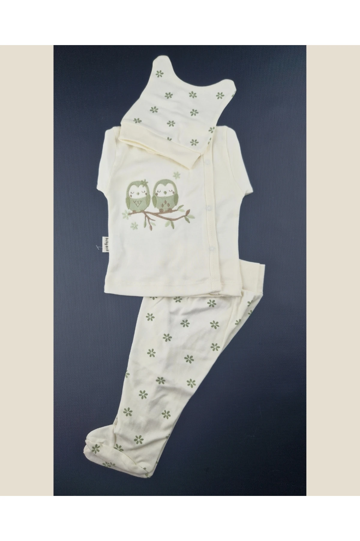 3’lü Bebek Zıbın Takımı 0-3 Ay – Baykuş Desenli Krem