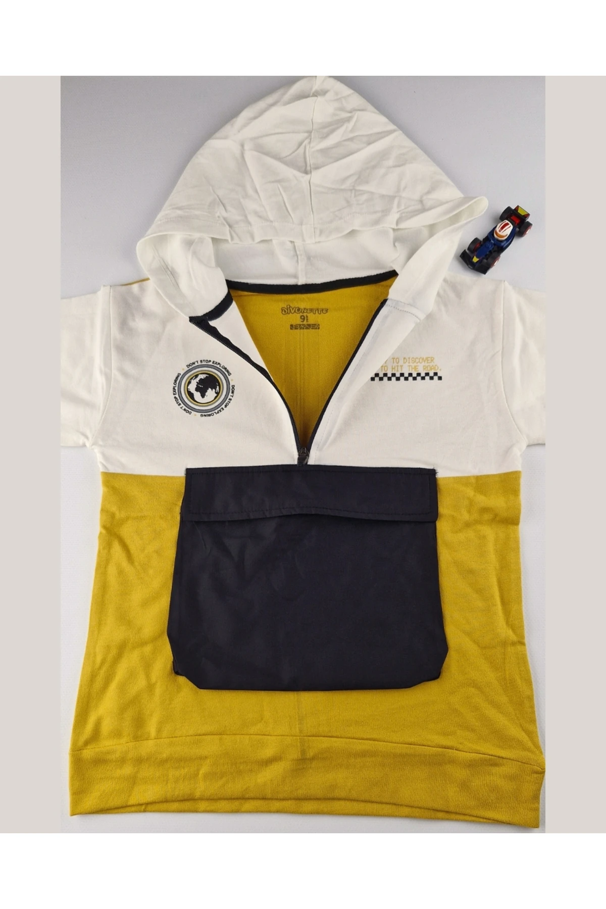 Asliva Çocuk Sweatshirt – Renk Bloklu, Kapüşonlu, Fermuarlı 9-12 yaş