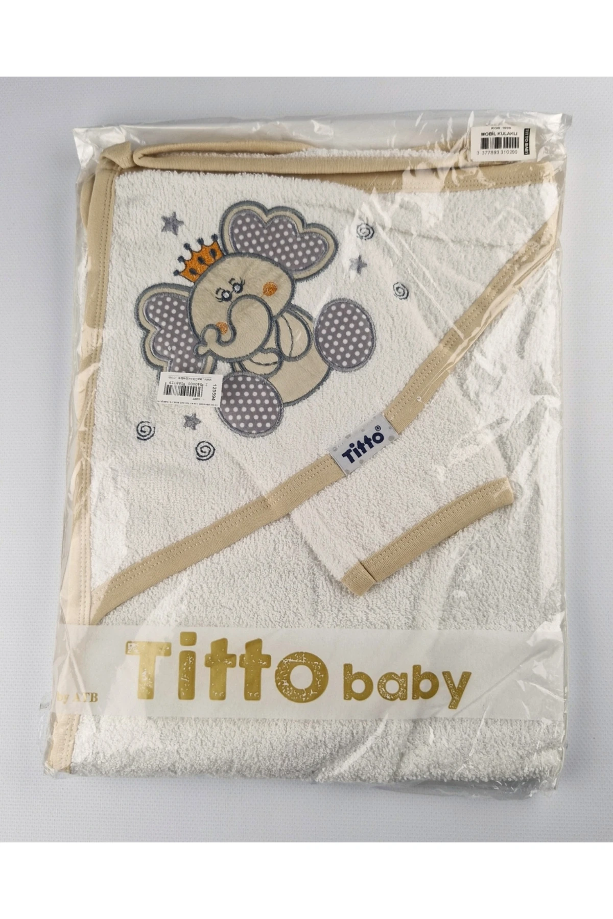 Bebek Banyo Havlusu ve Banyo Lifi - Kapüşonlu Pamuk Kral Fil Desenli - Yeni Doğan - 0-24 Ay