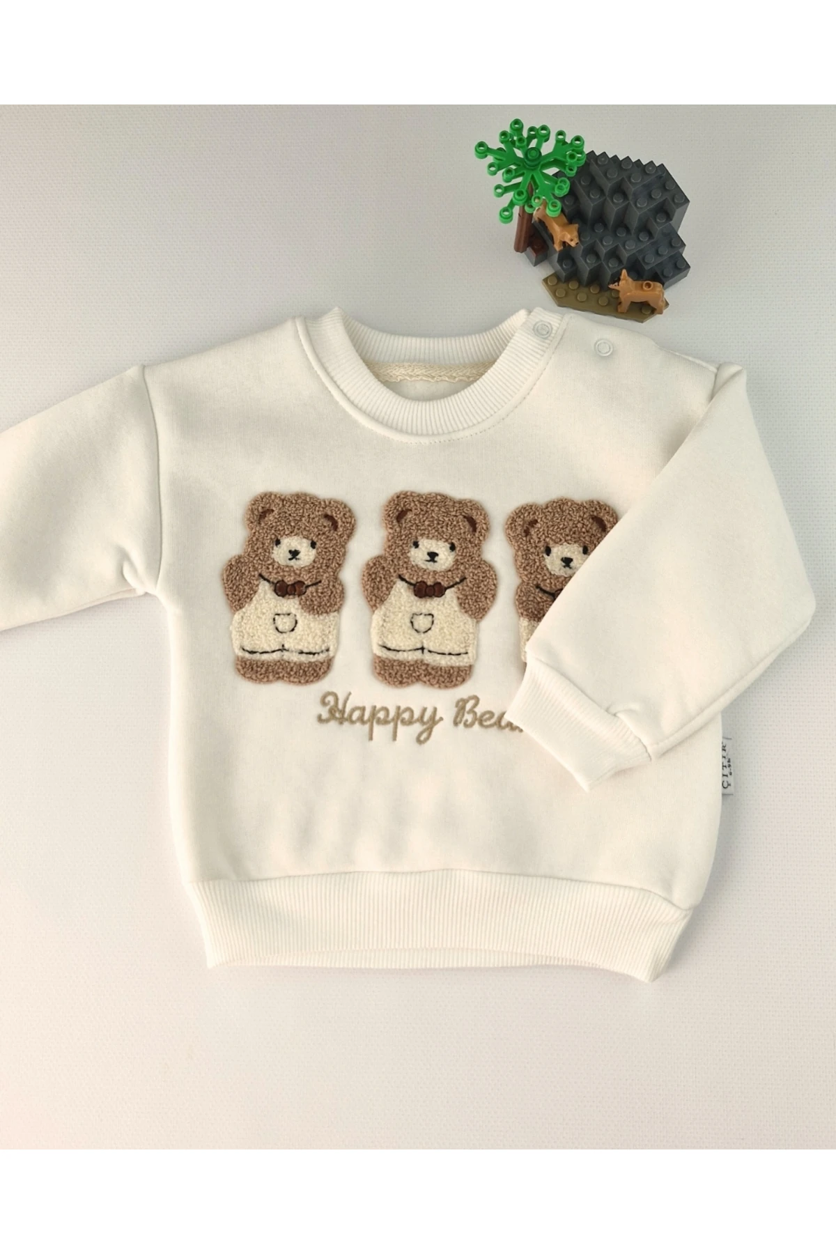 Happy Bear süzeneli ayıcık işleme 2’li Bebek Takımı – Krem / Bej