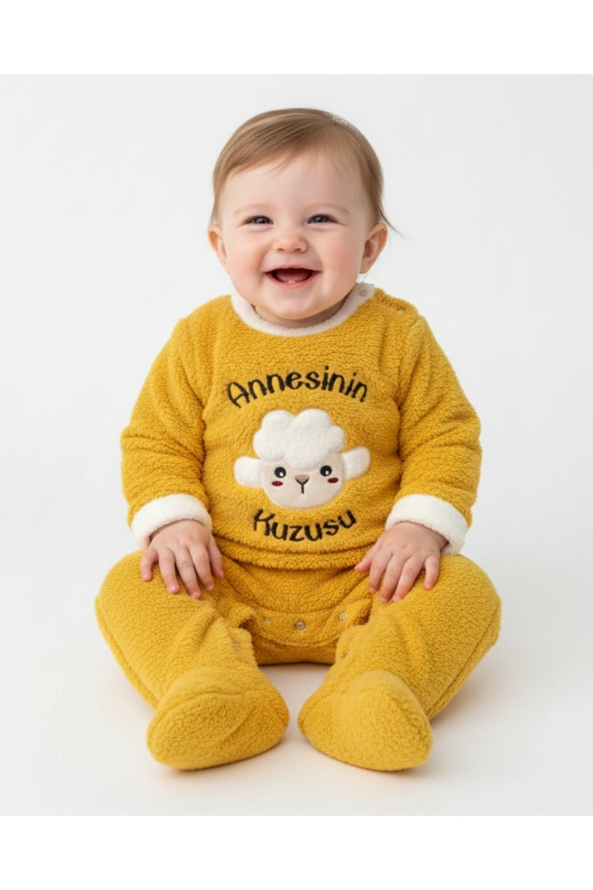 Annesinin Kuzusu Peluş Bebek Tulum - Sarı - 3/6/9/12 Ay