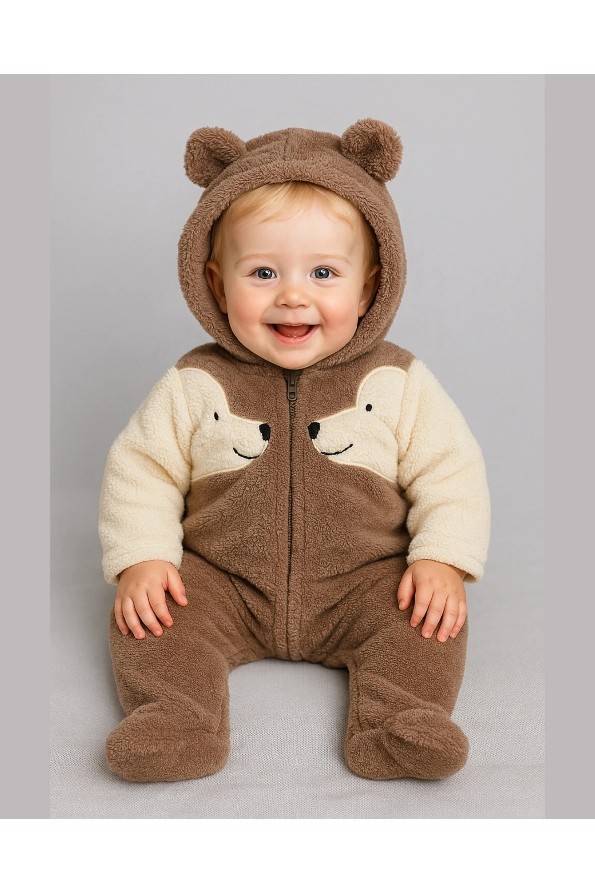 Asliva Welsoft Peluş Bebek Tulum - Kapüşonlu ve Fermuarlı