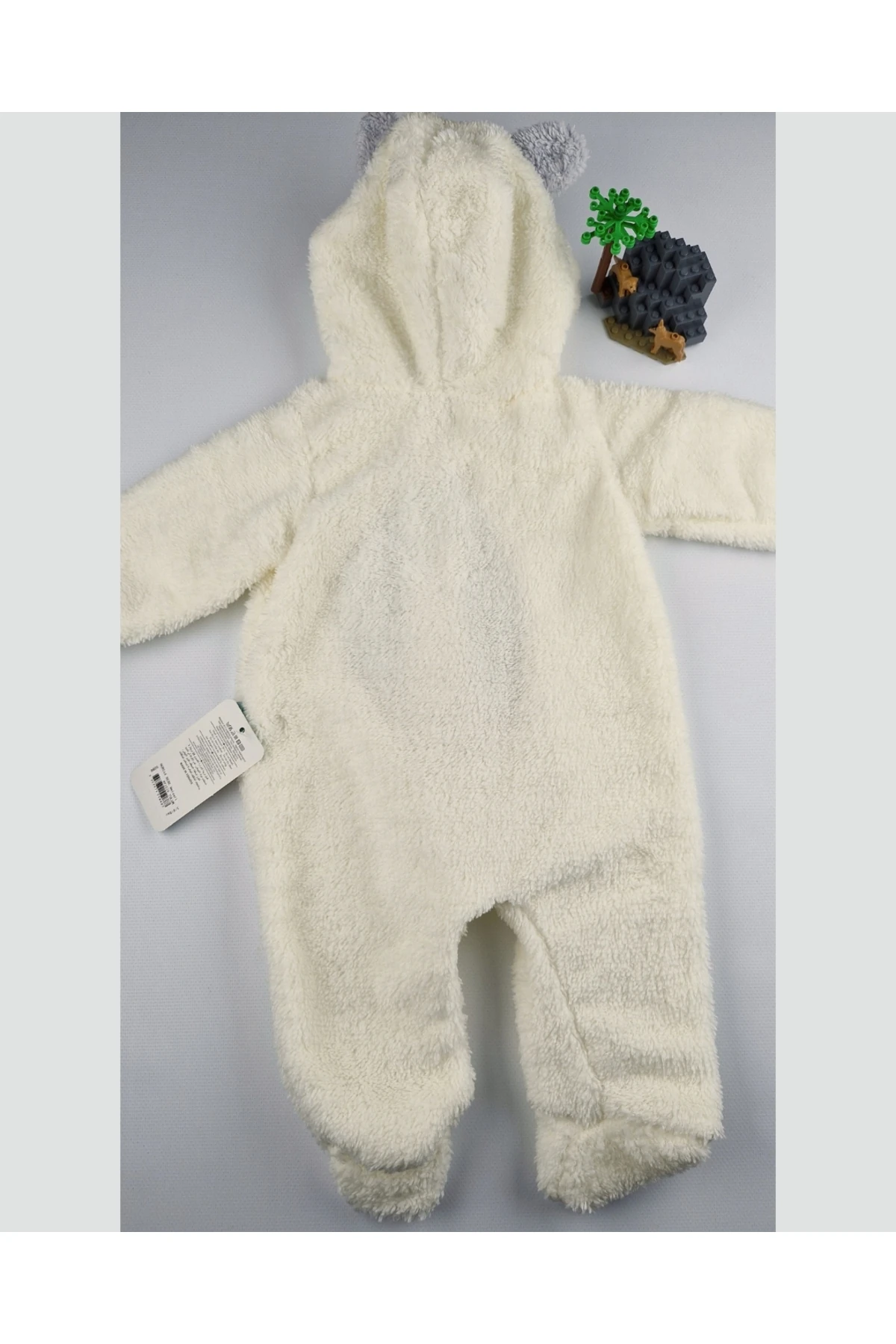 Ayıcık Welsoft Peluş Bebek Tulum – Kapüşonlu, Fermuarlı, Kapalı Ayaklı Lila/Krem 3-6-9 Ay