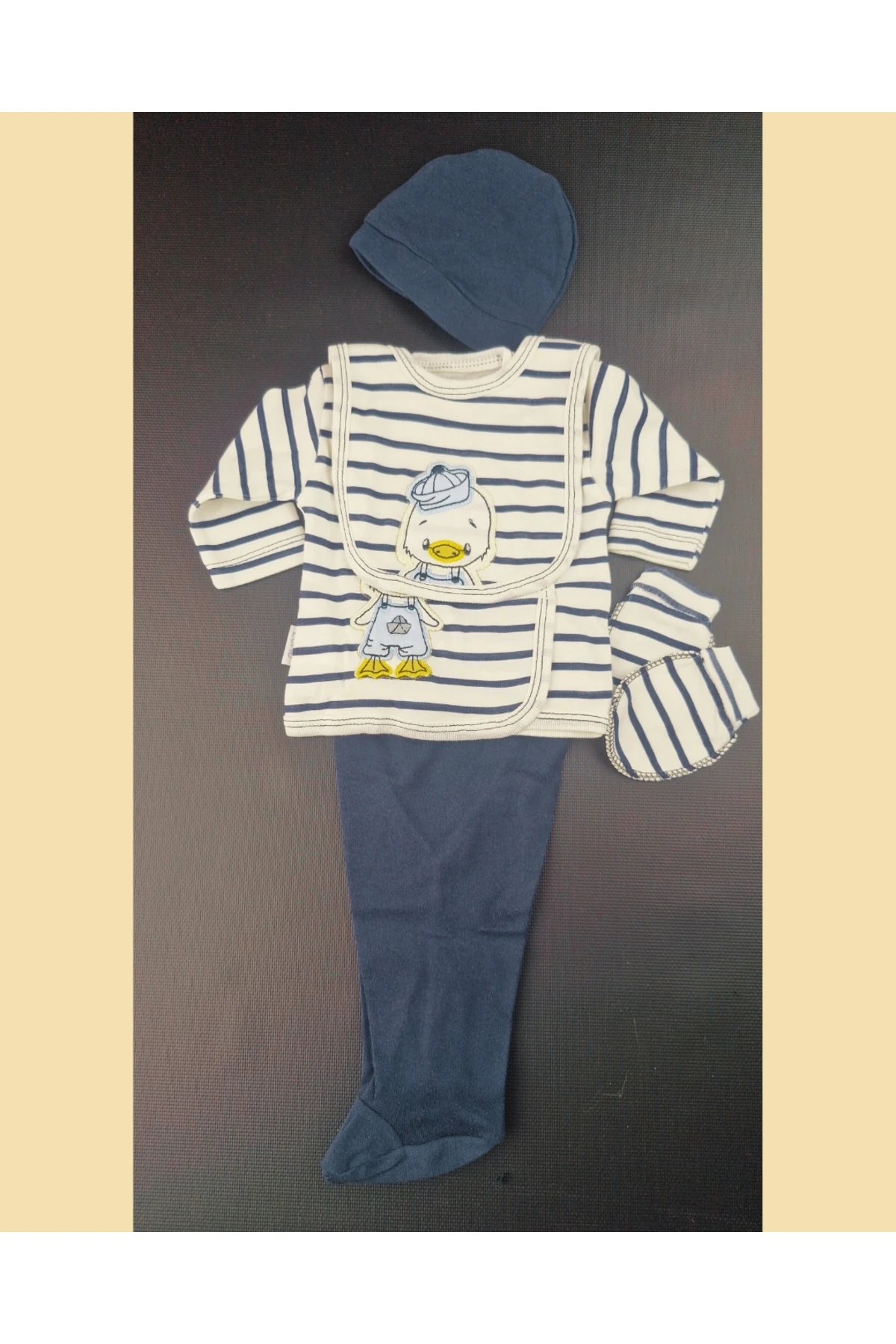 Erkek Bebek Yeni Doğan 5'li Set – Ördek Desenli, Mavi Çizgili