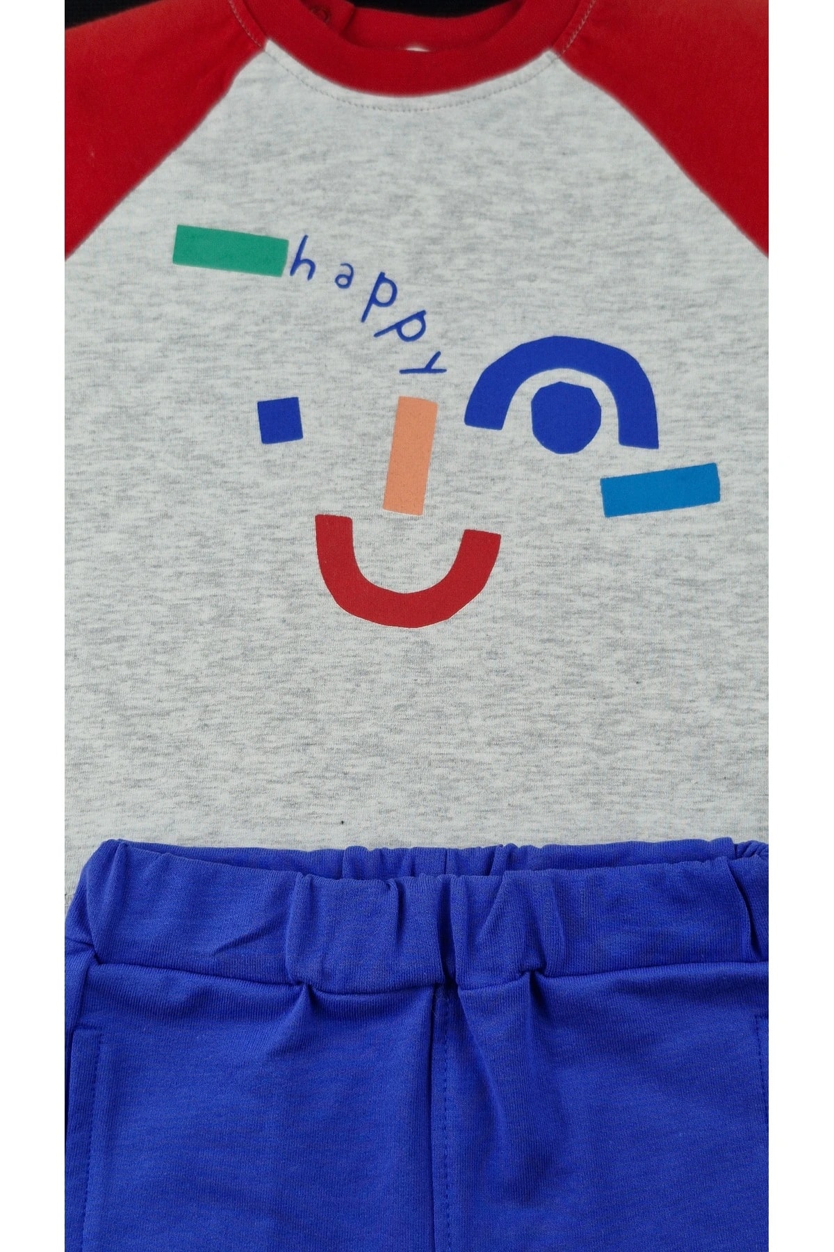 Yüz Desenli Kısa Kollu Tişört ve Şort 2’li Bebek Takımı