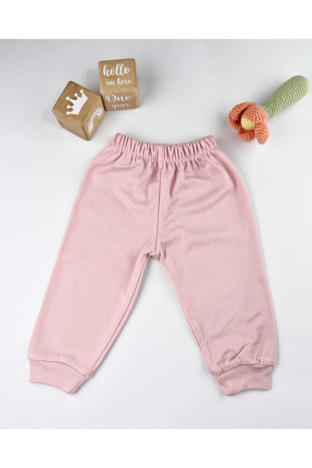 Asliva Kız Bebek Krem Kalp Desenli Fırfırlı Üst & Pembe Tayt Takım 6-18 Ay