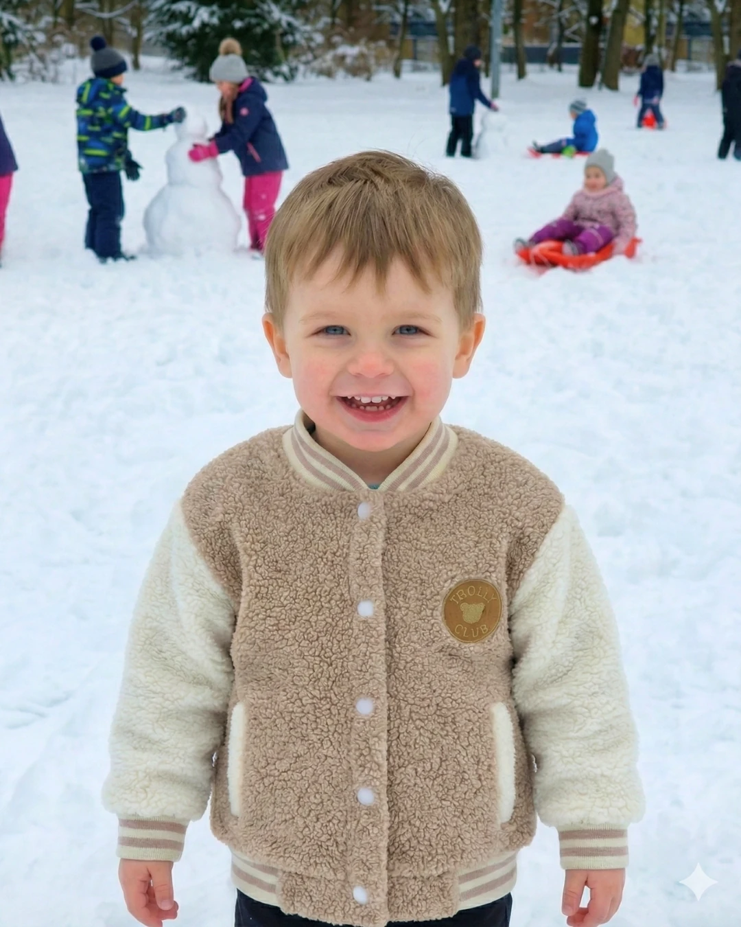 Asliva Unisex Çocuk Bej Krem Peluş Kolej Montu, Sıcak Tutan Çıtçıtlı Kışlık Ceket (2-3-4 Yaş)