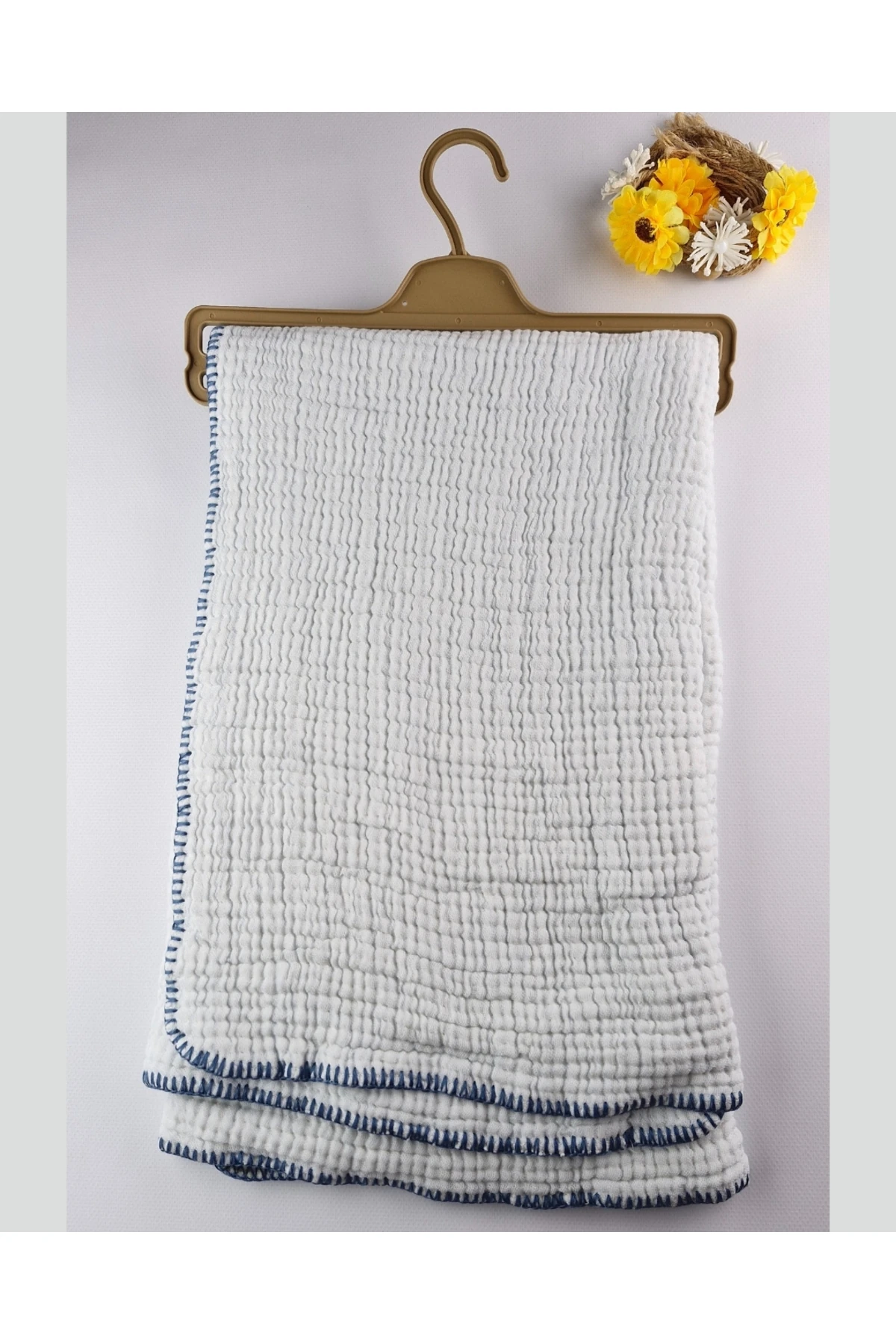 Asliva %100 Pamuk Bebek Battaniyesi Toz Pembe/Açık Mavi Çift Taraflı 95x84 cm