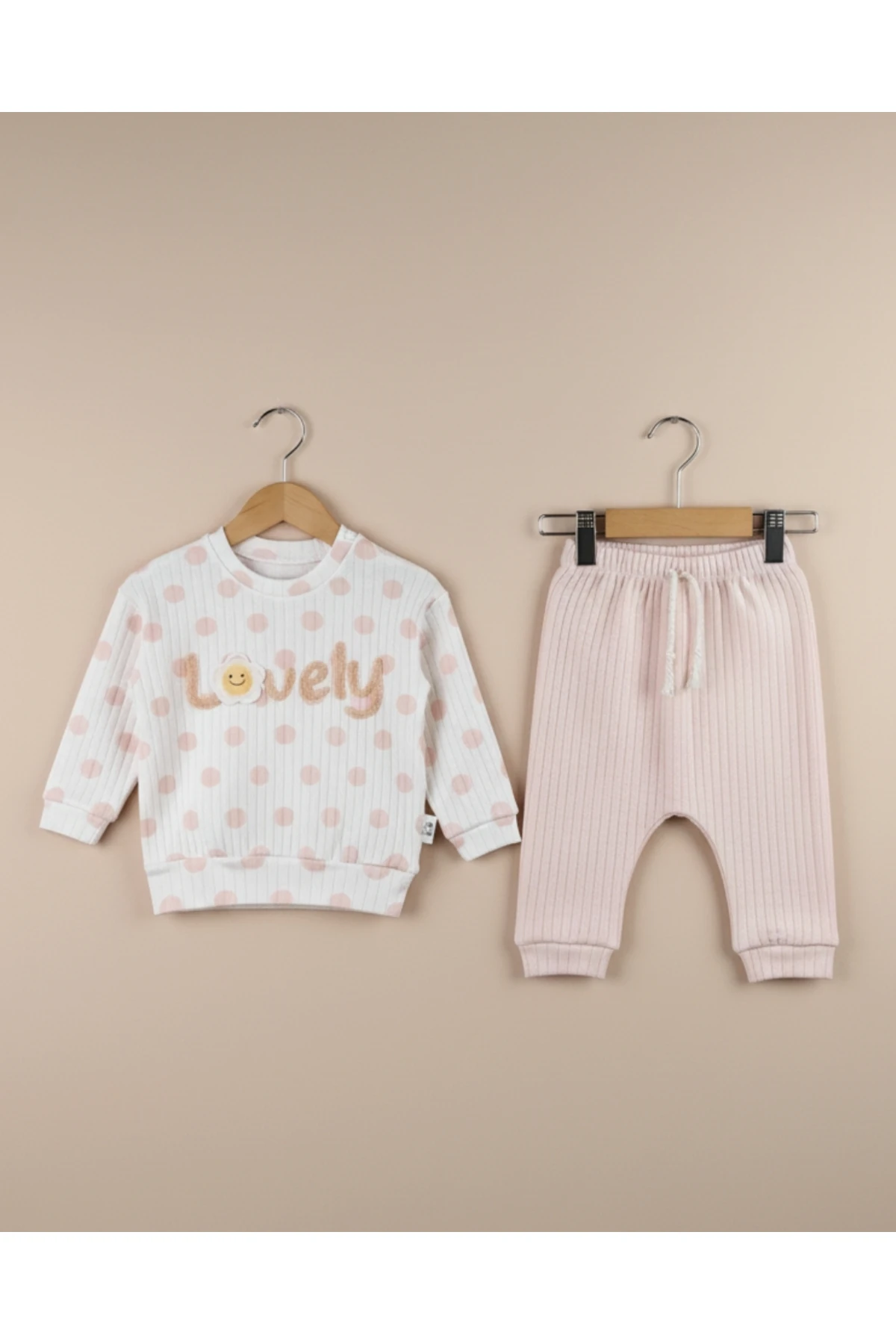 Asliva Lovely Bebek Takımı Kız Bebek Puantiyeli Süzeneli Pamuklu 2'li Set (3-12 ay)