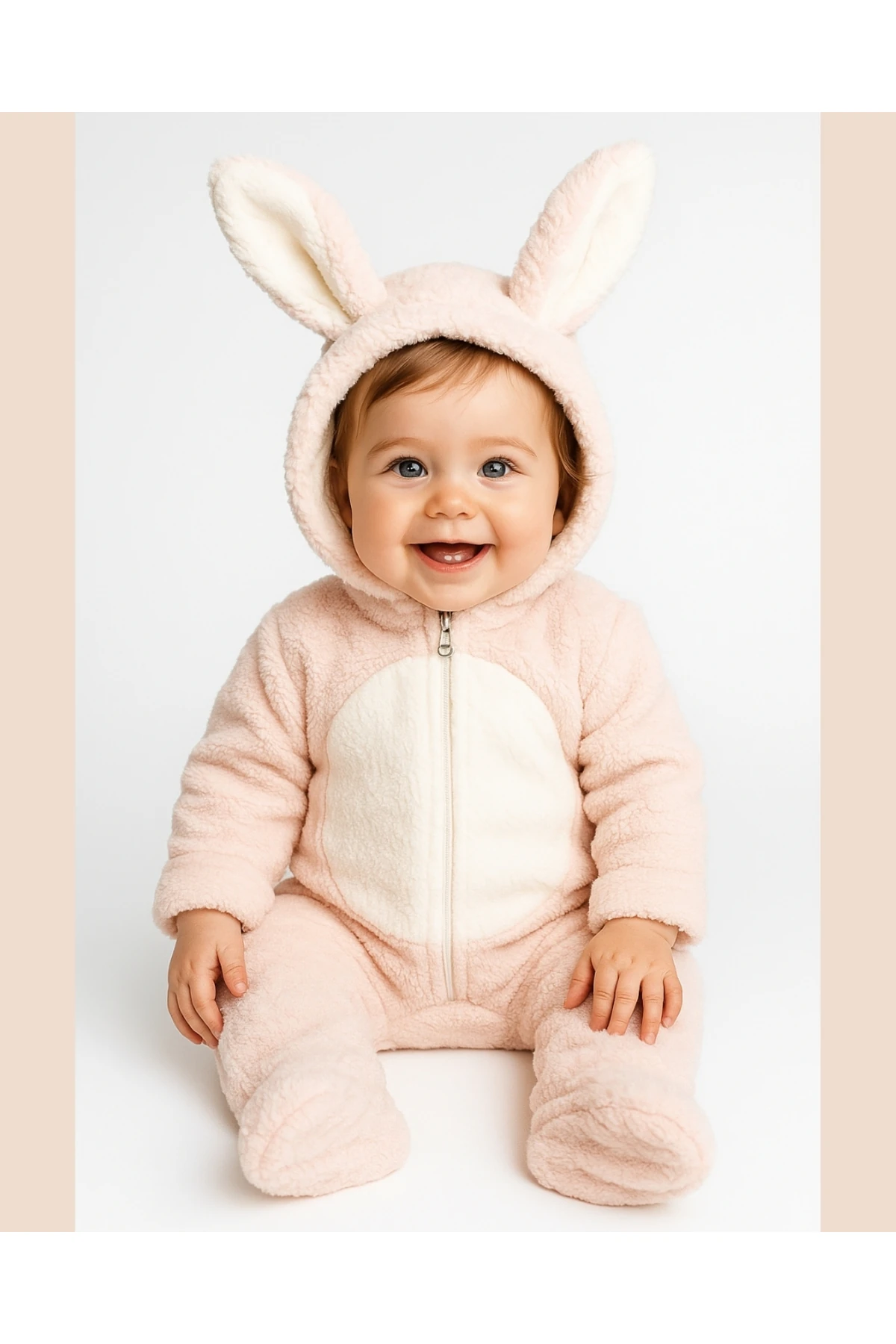 Tavşan Kulaklı Pembe/Mavi Welsoft Bebek Tulum – Kapüşonlu Kışlık 0-12 Ay