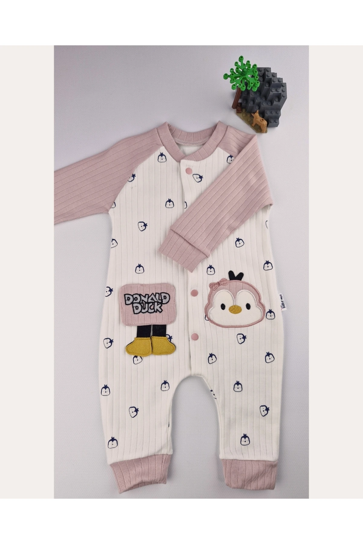 Penguen Desenli Pamuklu Çıtçıtlı Kız Bebek Tulum – Asliva