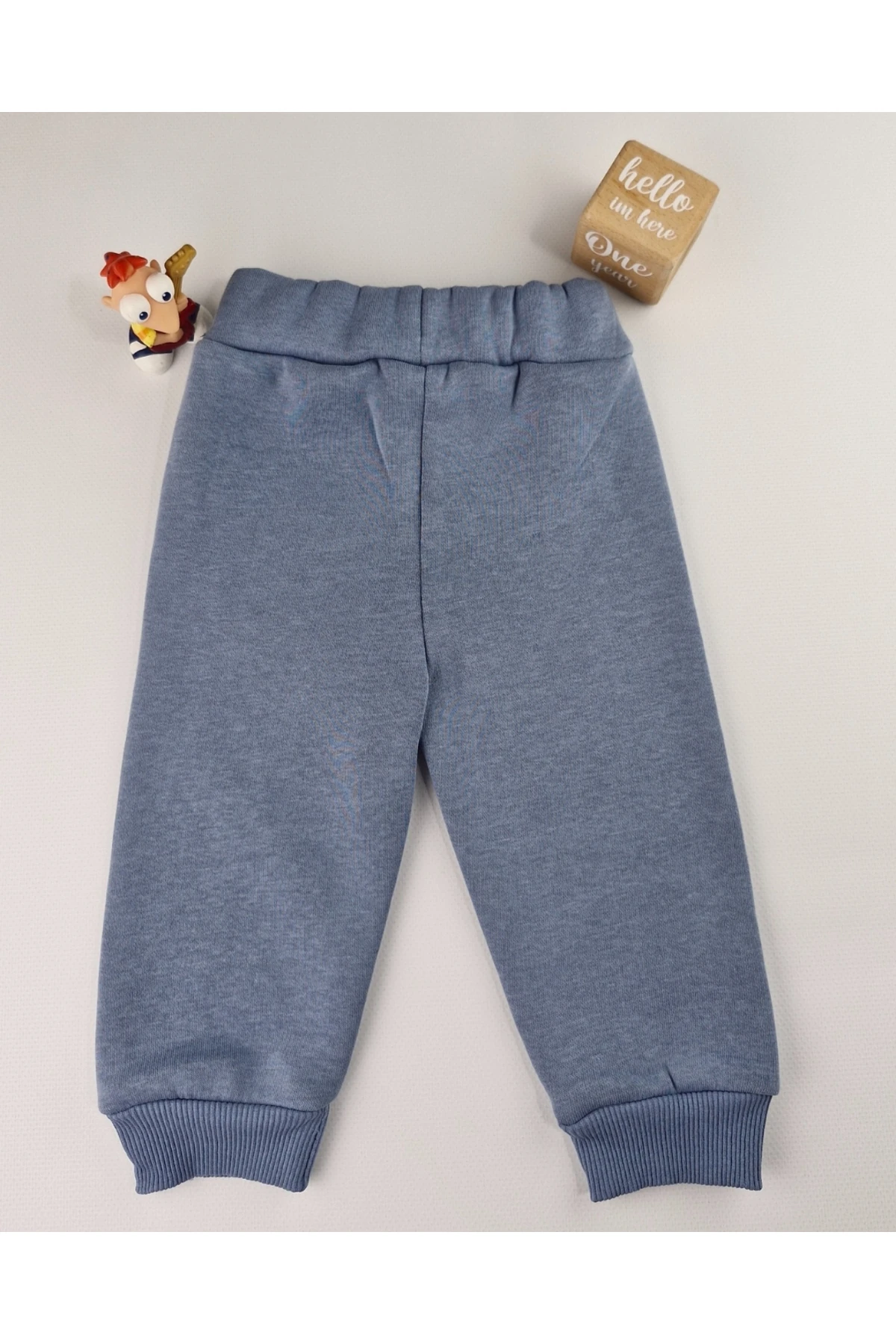 NYC Nakışlı Unisex Kolej Çocuk Takımı 3'lü Ceket Sweat Pantolon (Bej & Mavi)