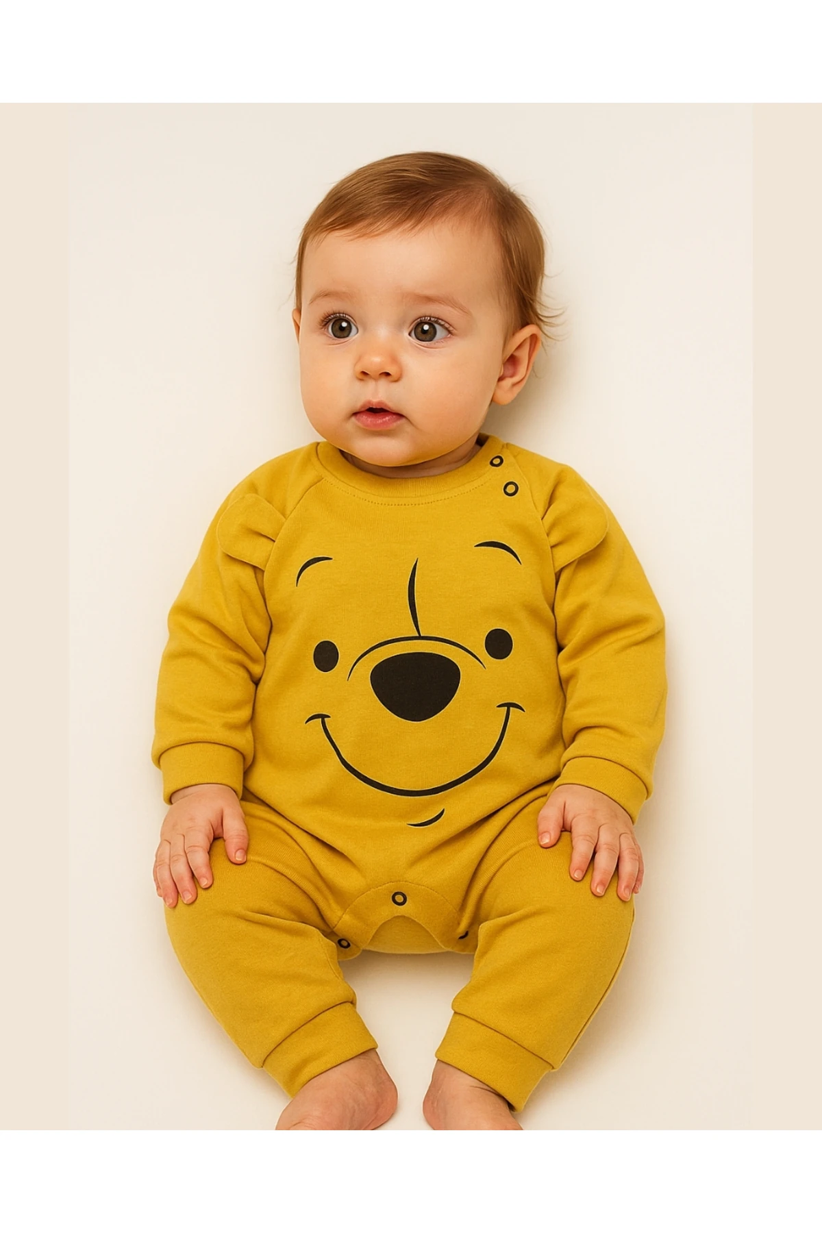 Hardal Sarı Pamuklu Ayıcık Desenli Bebek Tulum - 3-6 Ay