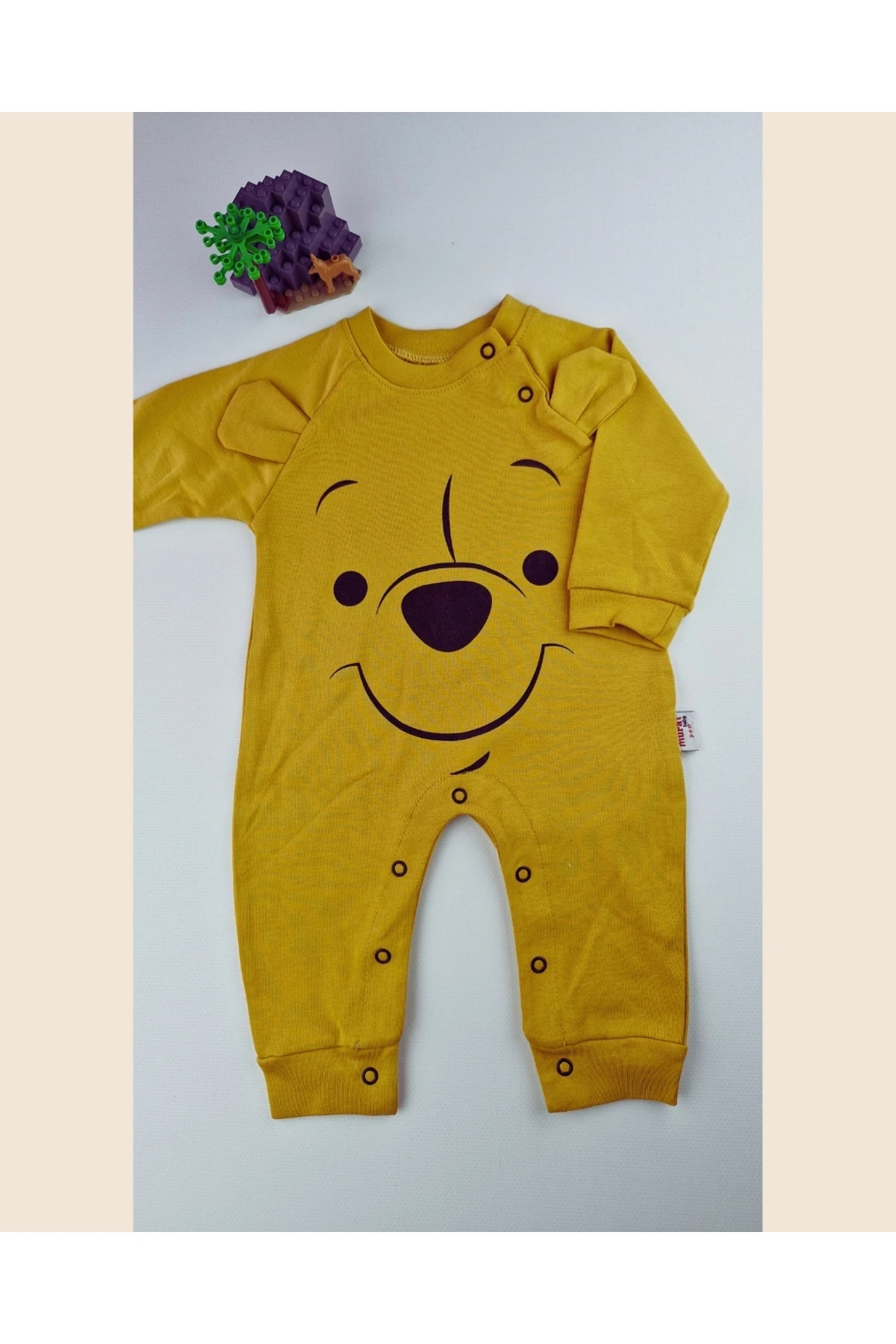 Hardal Sarı Pamuklu Ayıcık Desenli Bebek Tulum - 3-6 Ay