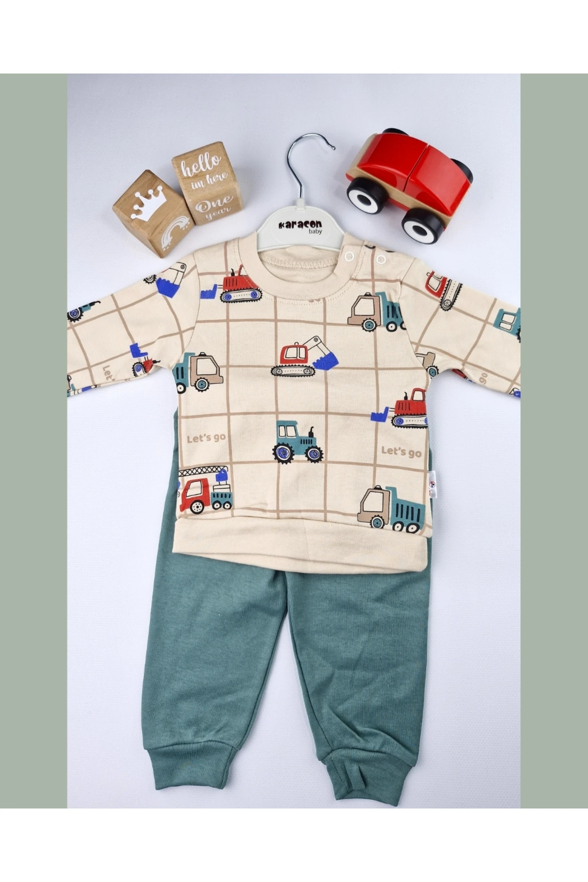 Asliva Erkek Bebek Araç Desenli Pamuklu Uzun Kollu Alt Üst Takım (6-18 ay)
