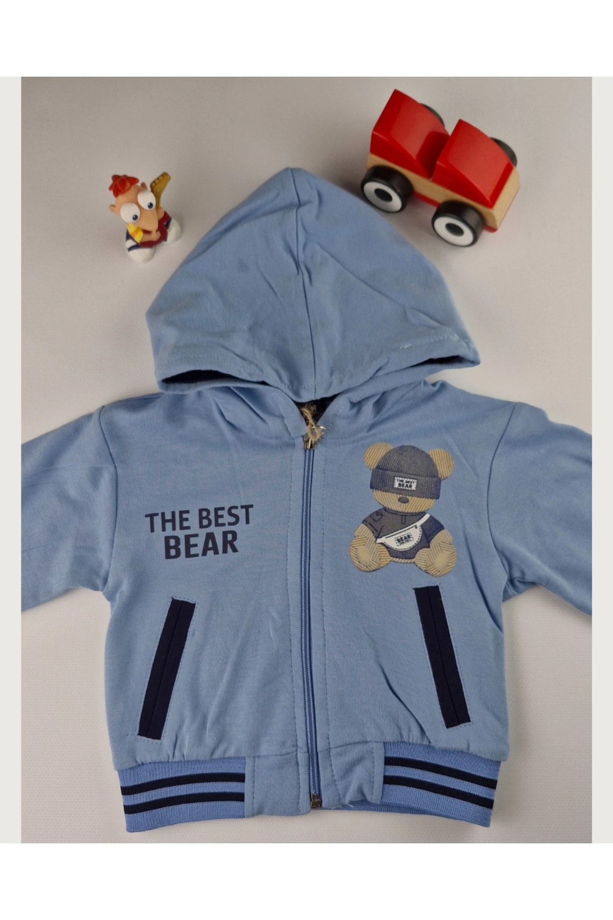3'lü Kışlık Erkek Çocuk Takımı Ayıcık baskılı Kapüşonlu Eşofman (1-4 Yaş)