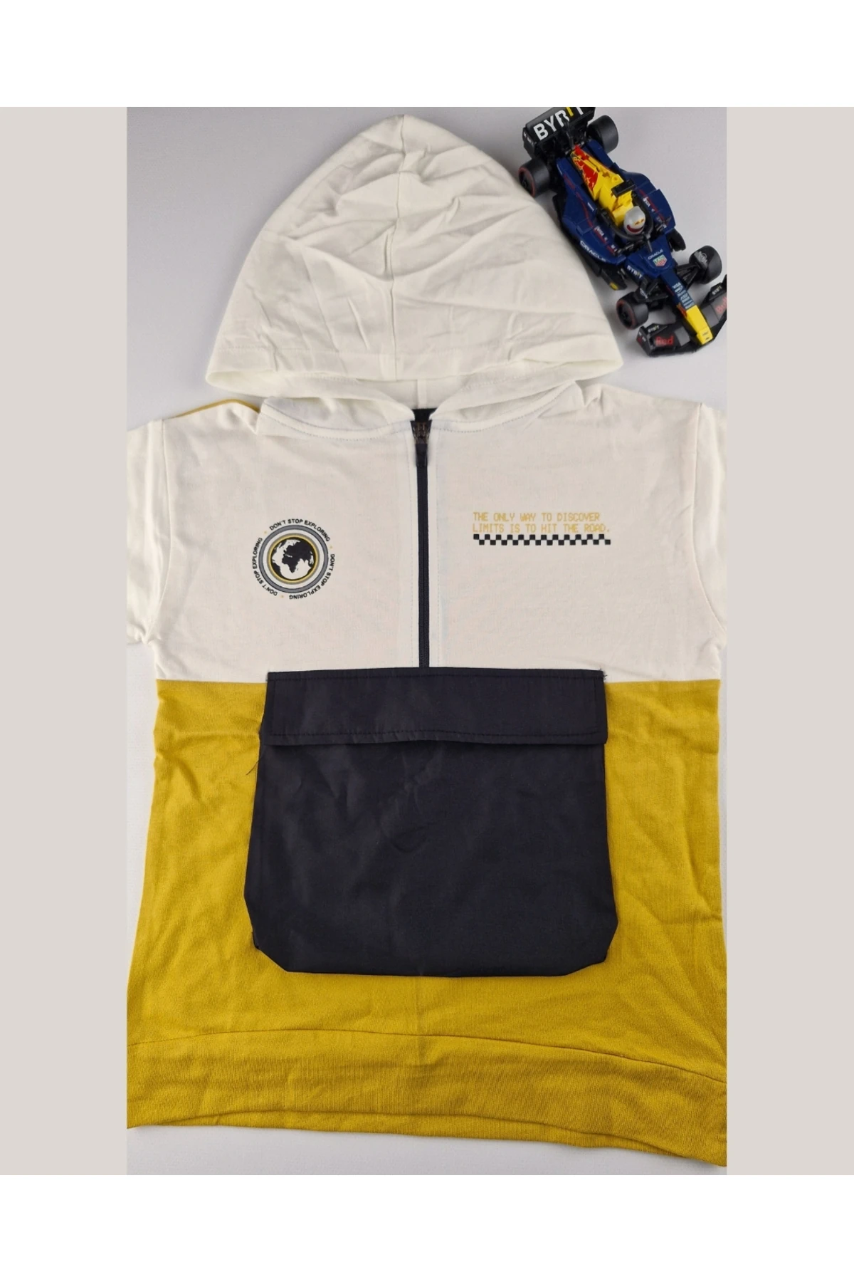 Asliva Çocuk Sweatshirt – Renk Bloklu, Kapüşonlu, Fermuarlı 9-12 yaş