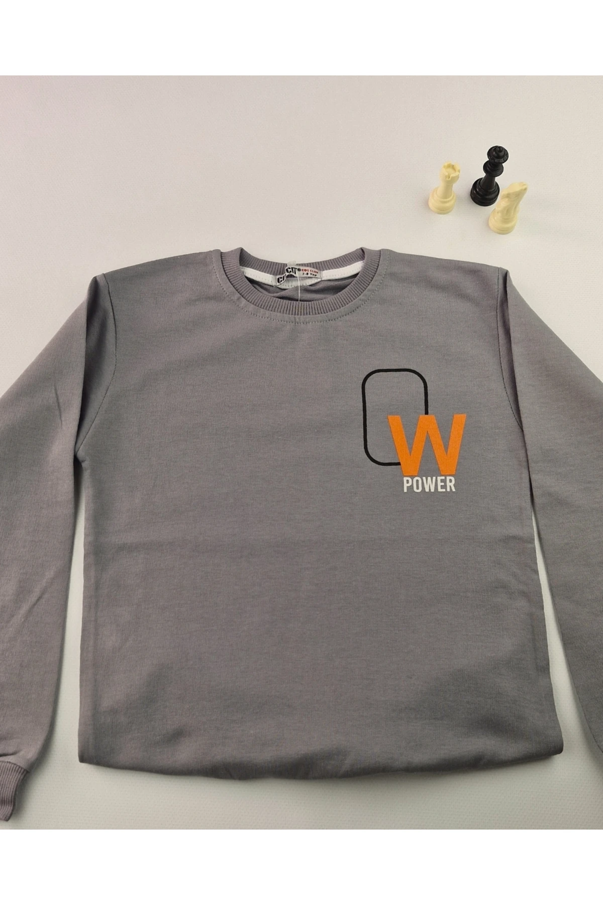 W Power Baskılı Gri Çocuk Sweatshirt