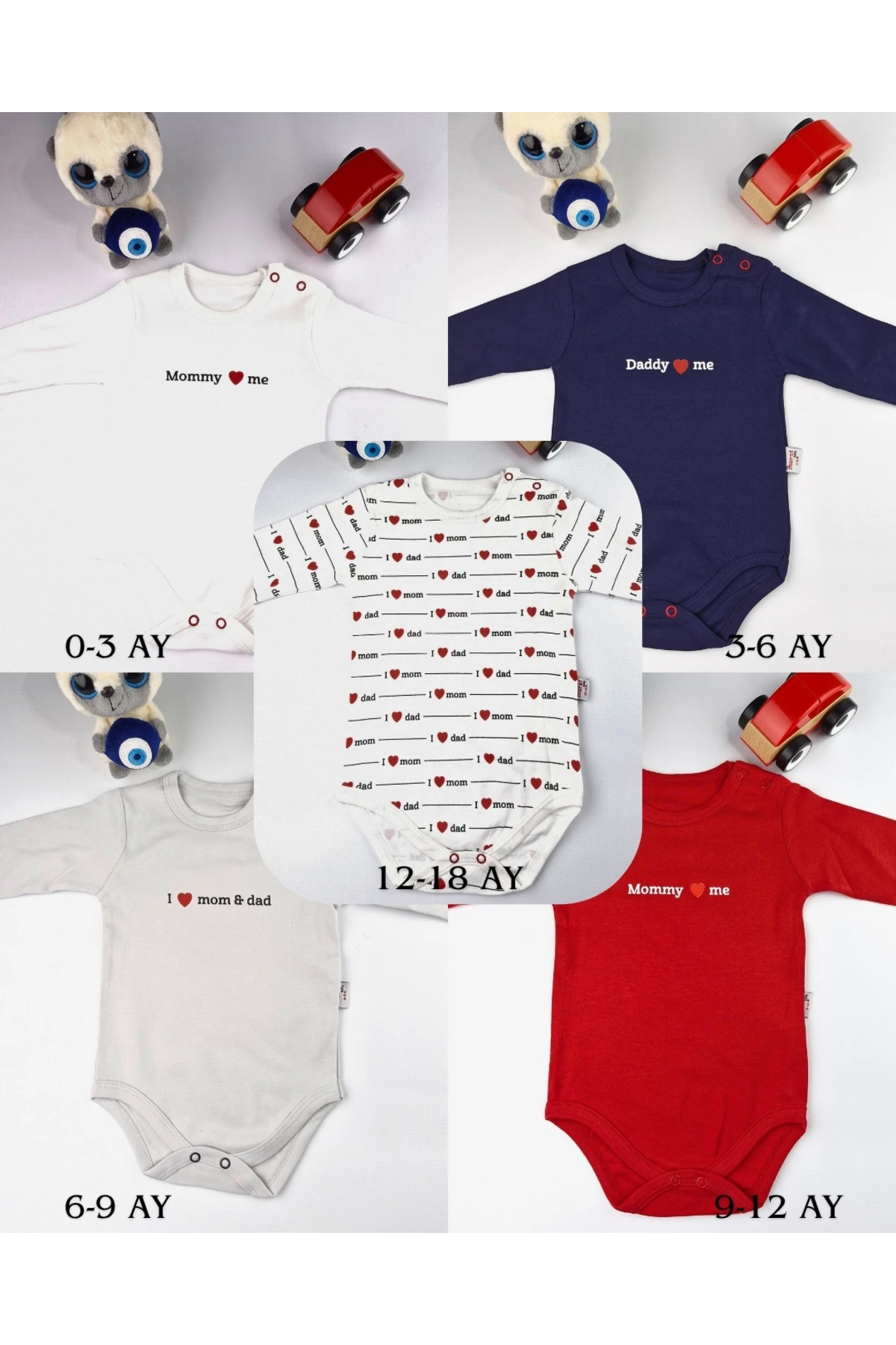 Asliva Bebek Body - Tek Parça Zıbın Uzun Kol Çıtçıtlı Pamuklu 0-18 Ay