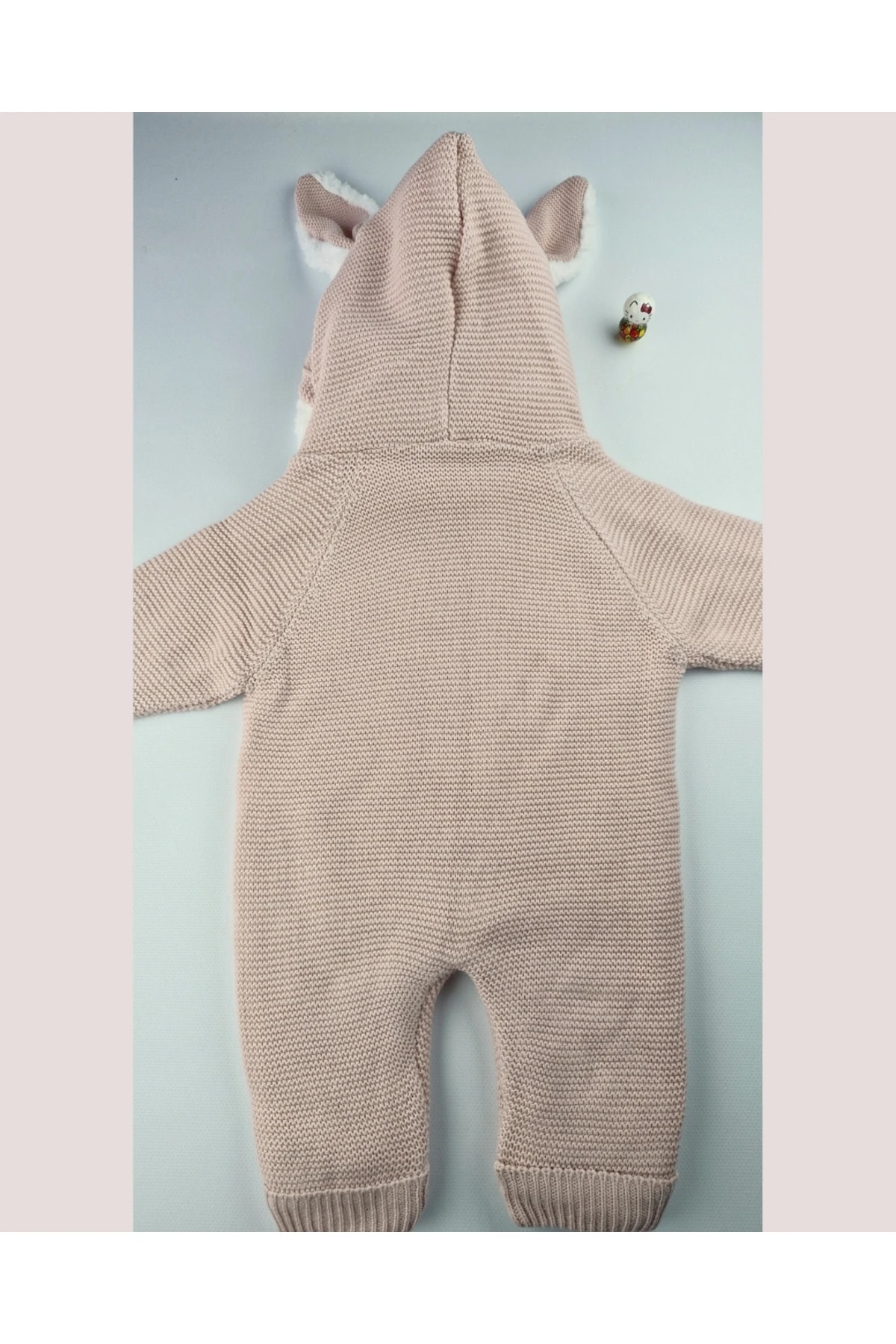 Kız Bebek Pudra Pembe Triko Tulum – Peluş Astarlı Kapüşonlu Kışlık (6-24 Ay)