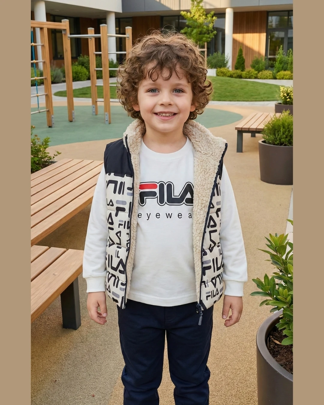 Asliva Çocuk 3'lü Takım İçi Kürklü Şişme Yelek Logolu Sweatshirt Ve Pantolon Set 2-5 Yaş